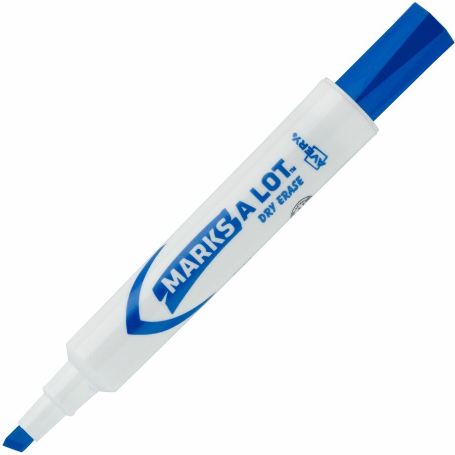 Avery Marks A Lot Desk-Style Dry Erase Marker - Chisel Marker Point Style - Blue - White Barrel - 1 Dozen