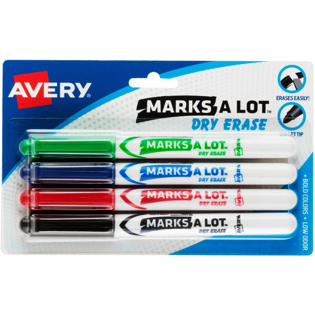 MARKS A LOT Pen-Style Dry Erase Markers, Medium Bullet Tip, Assorted Colors, 4/Set (24459)