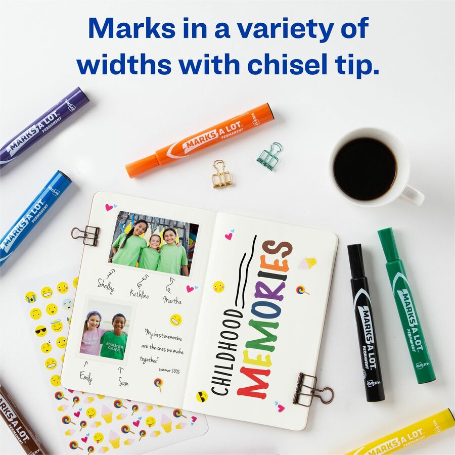MARKS A LOT Large Desk-Style Permanent Marker, Broad Chisel Tip, Assorted Colors, 12/Set (24800)