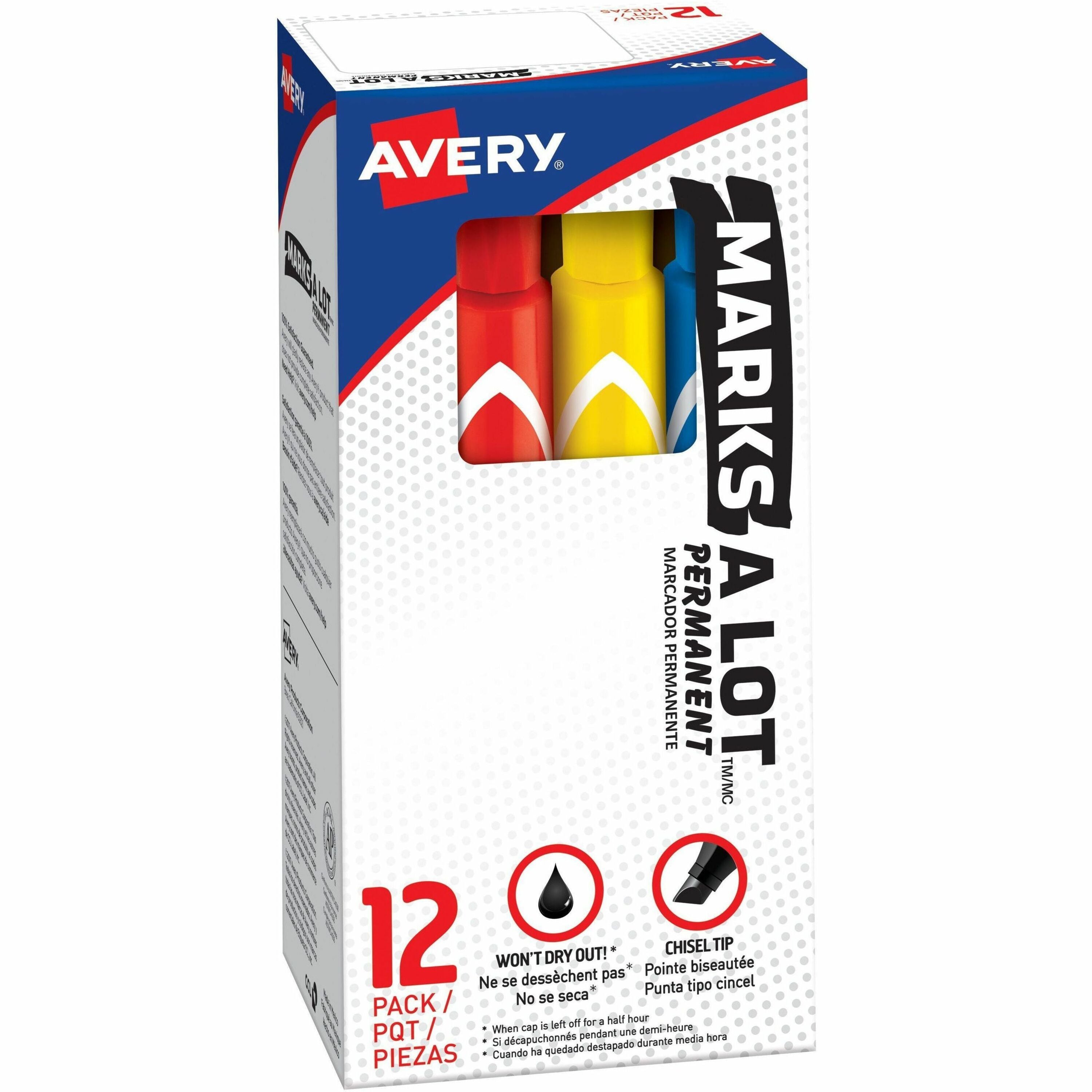 MARKS A LOT Large Desk-Style Permanent Marker, Broad Chisel Tip, Assorted Colors, 12/Set (24800)