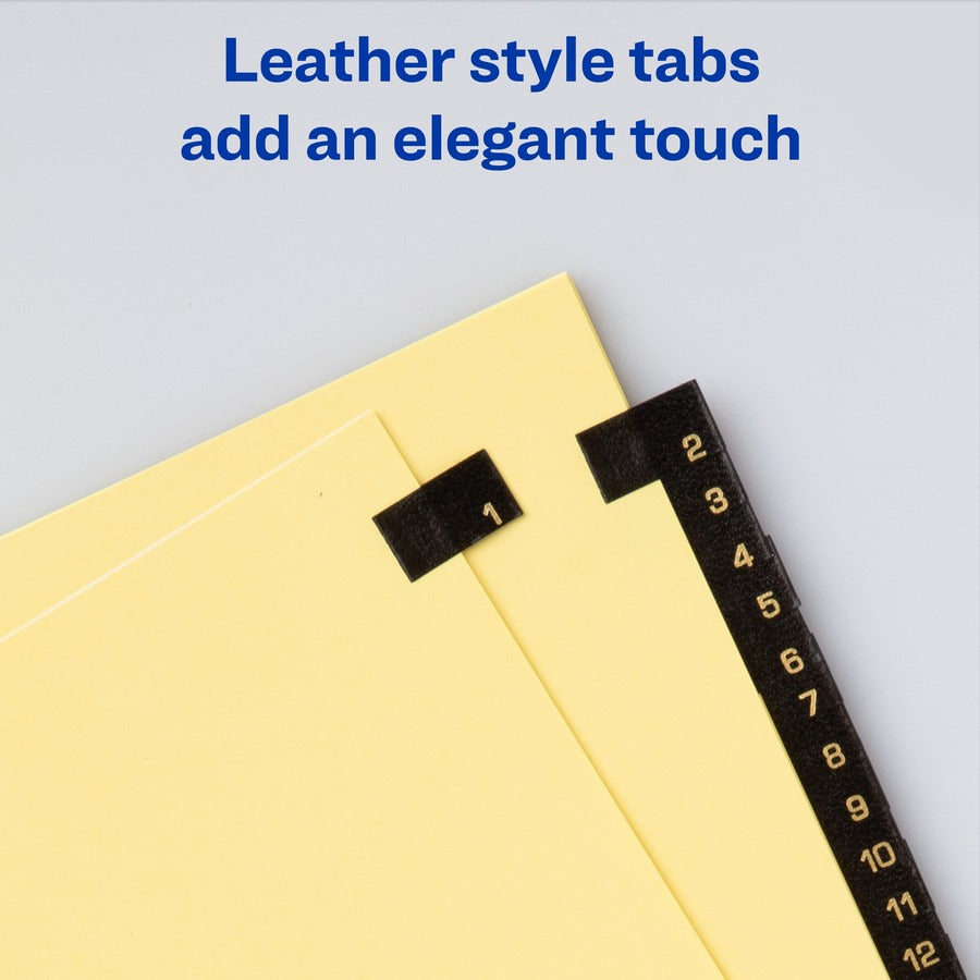 Preprinted Black Leather Tab Dividers w/Copper Reinforced Holes, 31-Tab, 1 to 31, 11 x 8.5, Buff, 1 Set