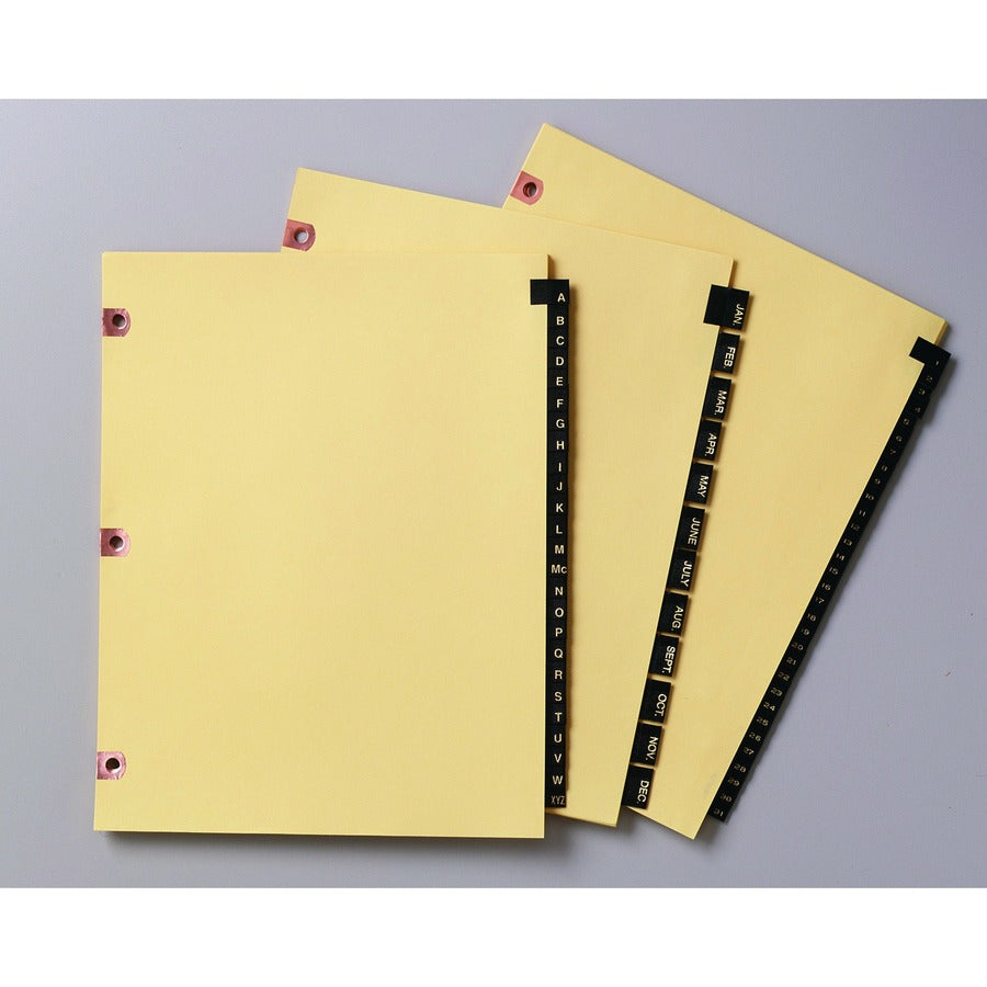 Preprinted Black Leather Tab Dividers w/Copper Reinforced Holes, 31-Tab, 1 to 31, 11 x 8.5, Buff, 1 Set