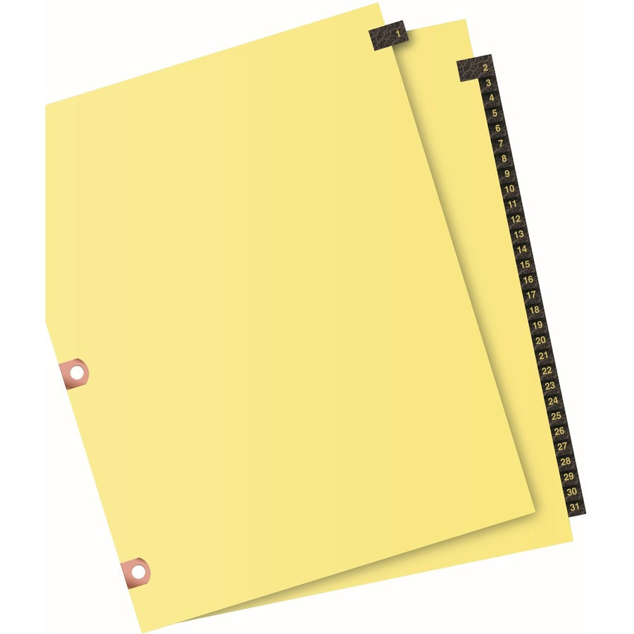 Preprinted Black Leather Tab Dividers w/Copper Reinforced Holes, 31-Tab, 1 to 31, 11 x 8.5, Buff, 1 Set