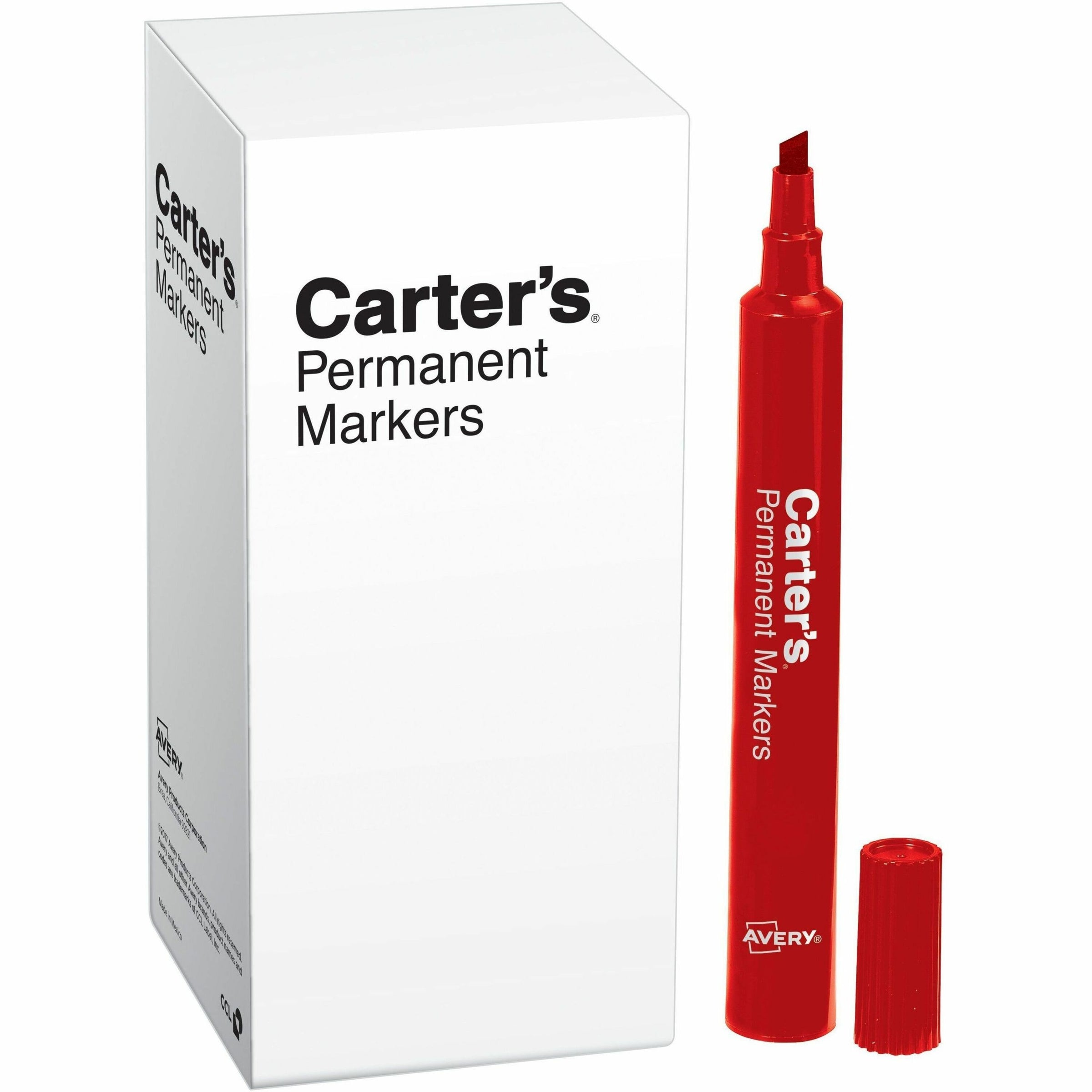 Avery Permanent Markers - Large Desk-Style Size - Chisel Marker Point Style - Red - 1 Each
