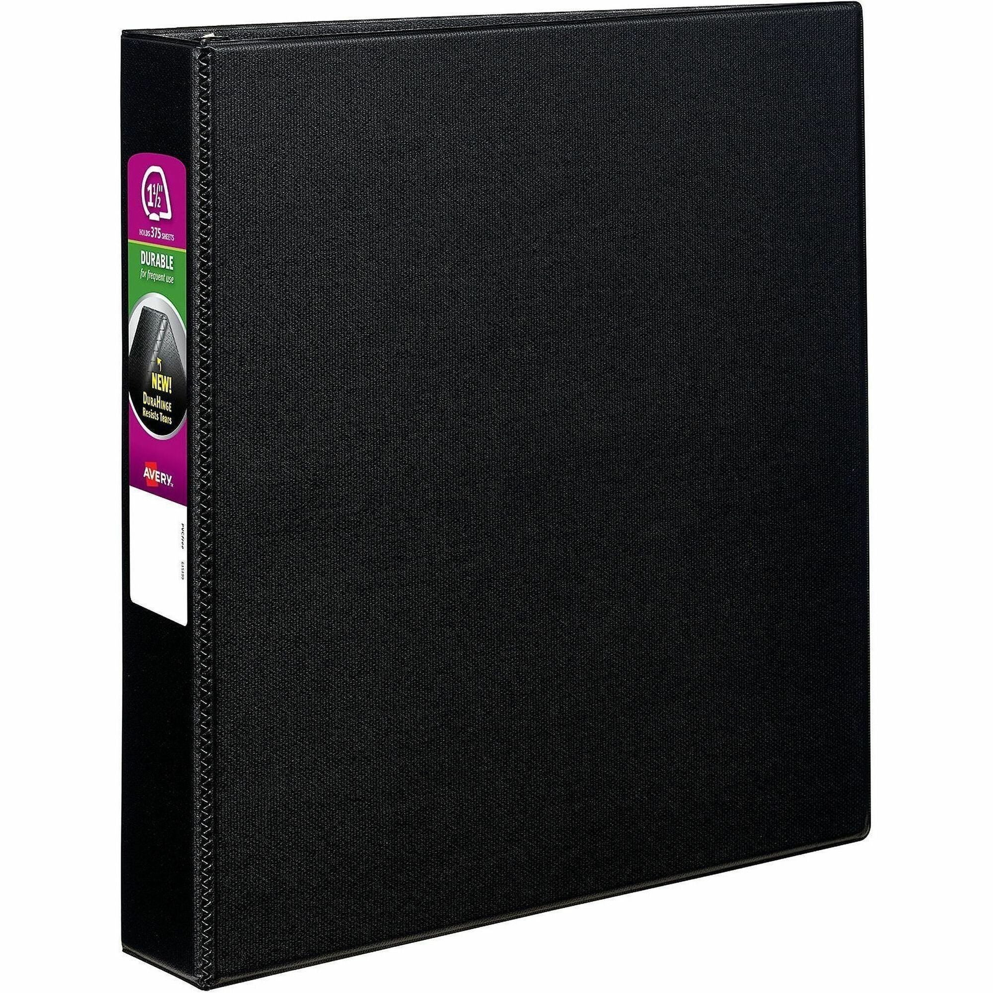 Durable Non-View Binder with DuraHinge and Slant Rings, 3 Rings, 1.5" Capacity, 11 x 8.5, Black