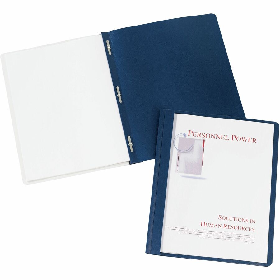 Durable Clear Front Report Cover, Prong Fastener, 0.13" Capacity, 8.5 x 11, Clear/Blue, 25/Box