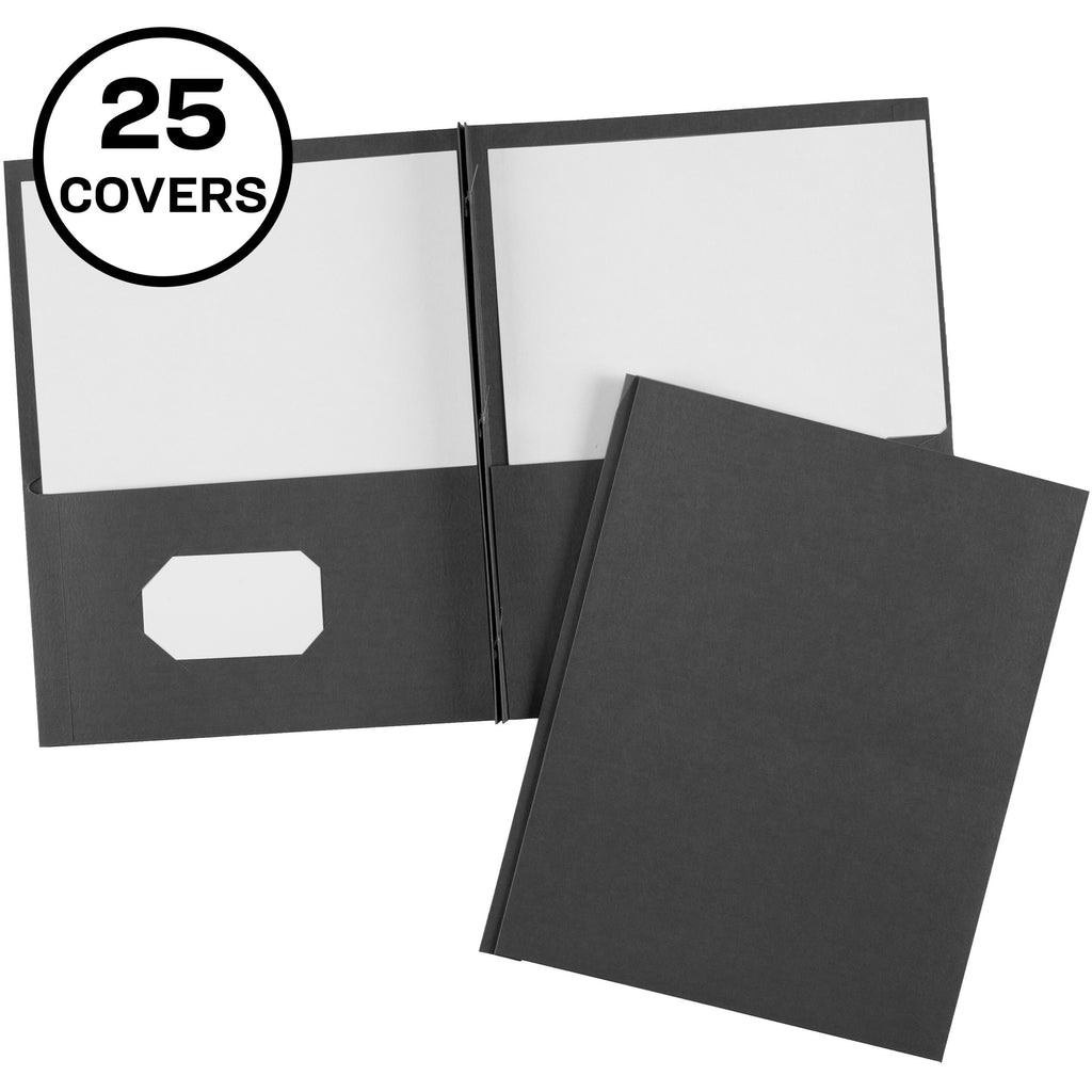 Two-Pocket Folder, Prong Fastener, 0.5" Capacity, 11 x 8.5, Black, 25/Box
