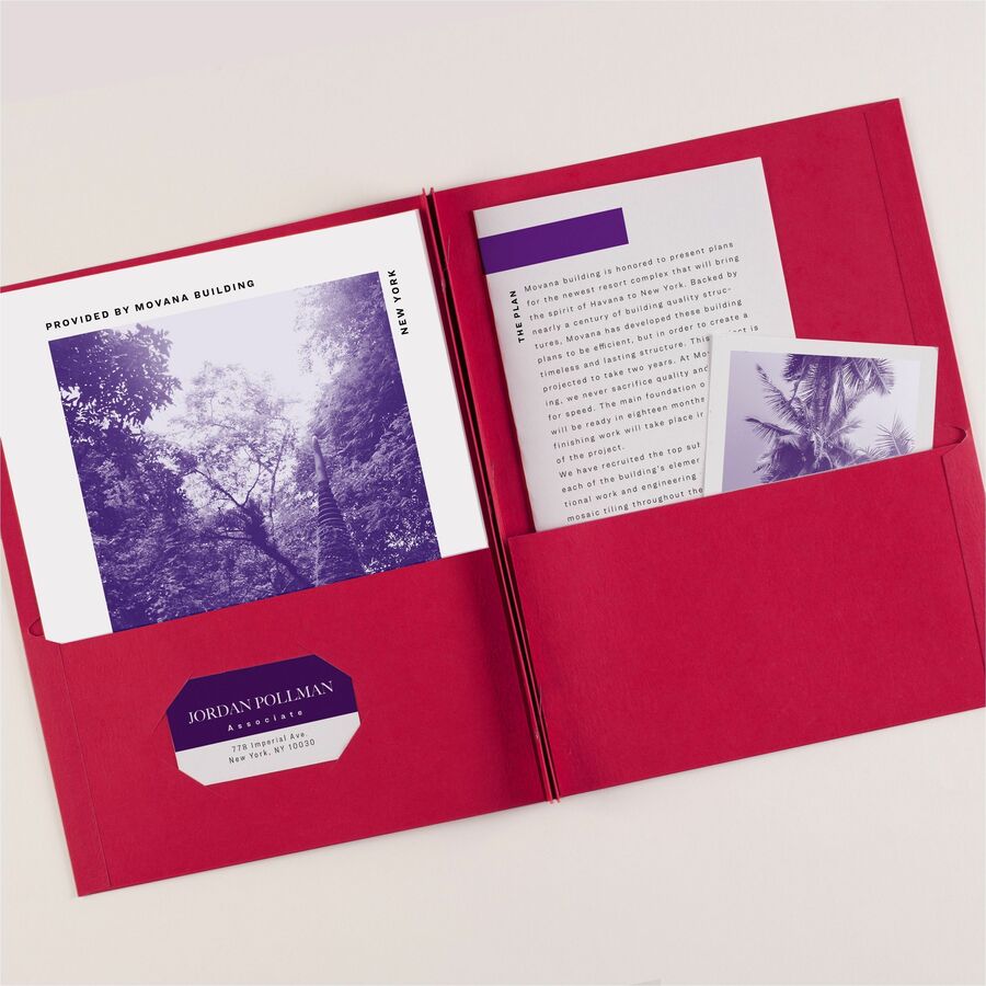 Two-Pocket Folder, Prong Fastener, 0.5" Capacity, 11 x 8.5, Red, 25/Box