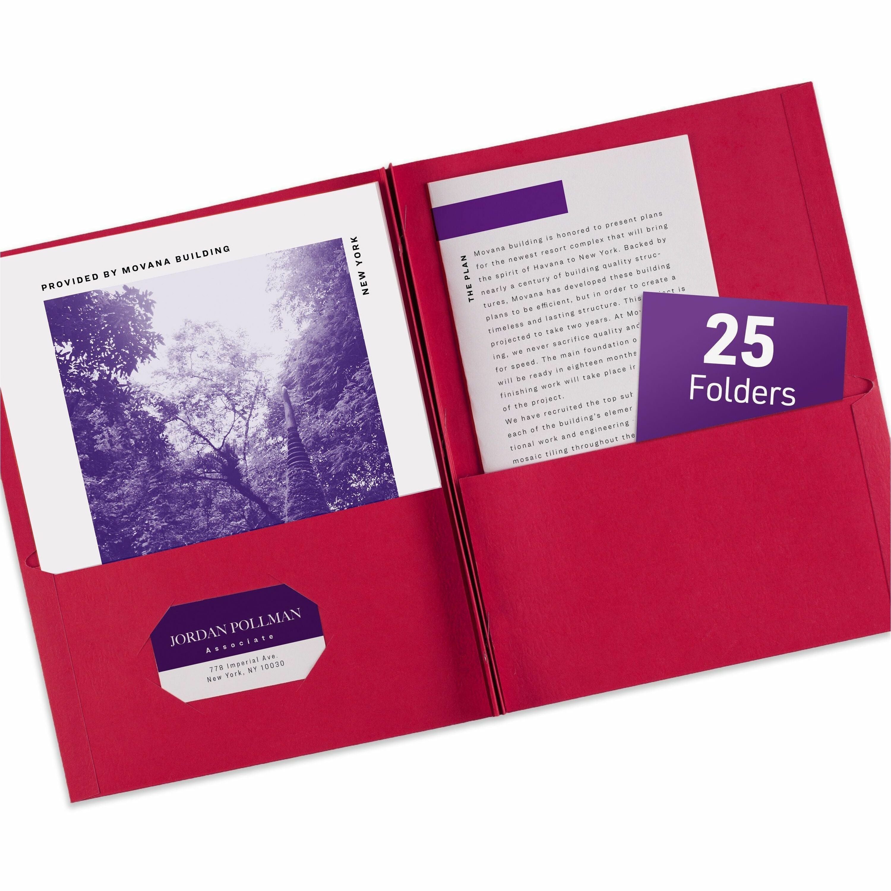Two-Pocket Folder, Prong Fastener, 0.5" Capacity, 11 x 8.5, Red, 25/Box