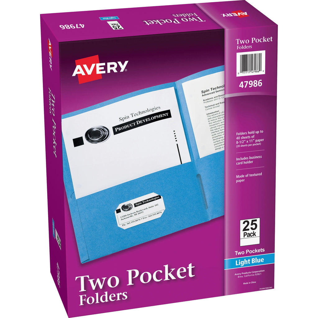 Two-Pocket Folder, 40-Sheet Capacity, 11 x 8.5, Light Blue, 25/Box