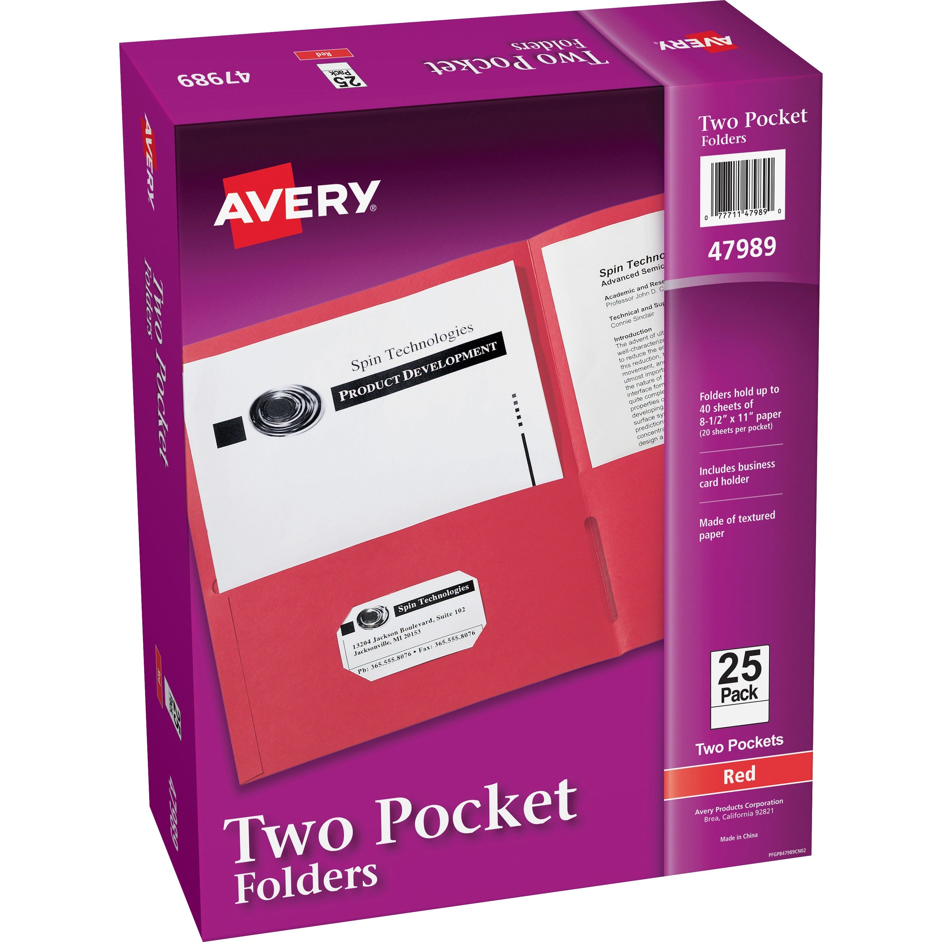 Two-Pocket Folder, 40-Sheet Capacity, 11 x 8.5, Red, 25/Box