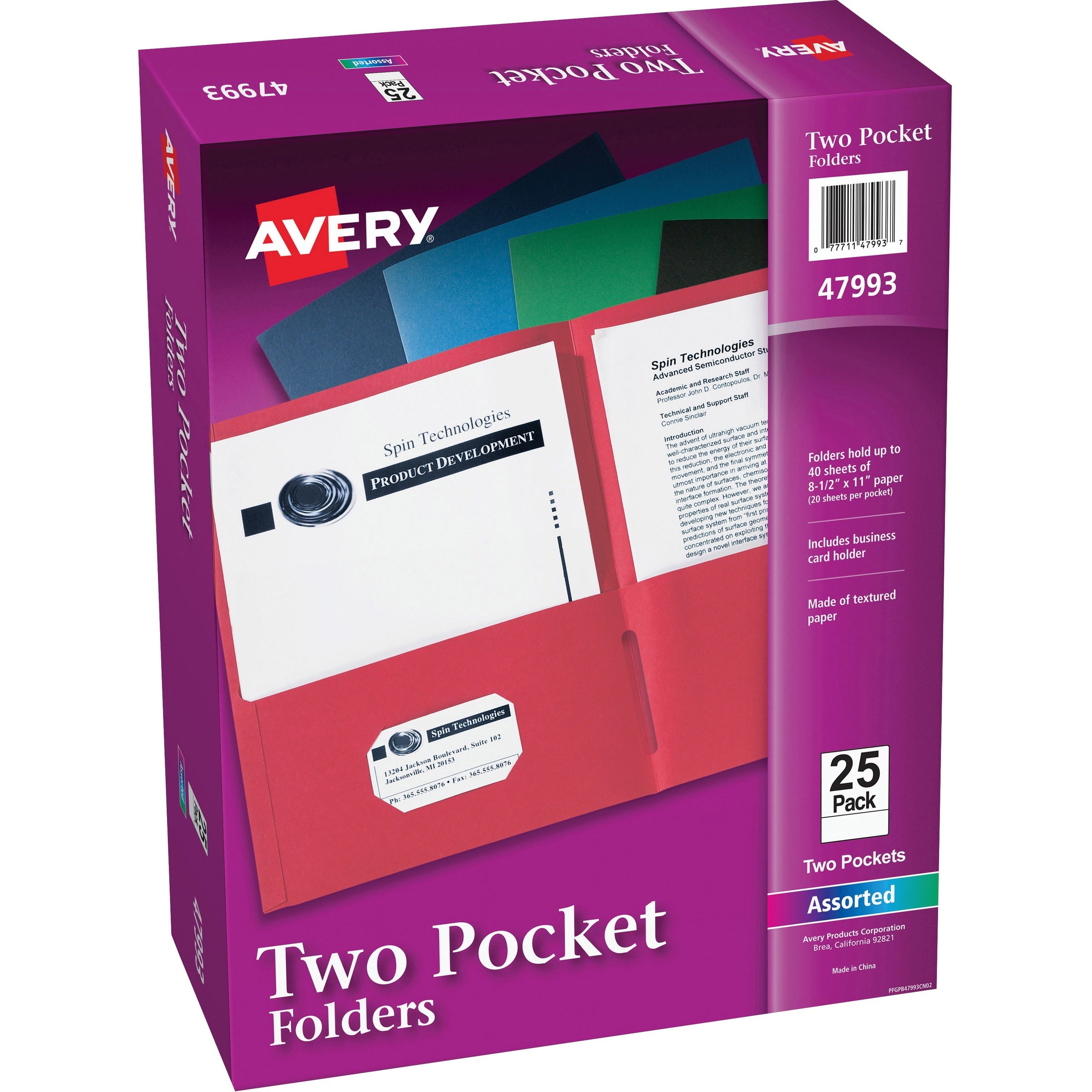 Two-Pocket Folder, 40-Sheet Capacity, 11 x 8.5, Assorted Colors, 25/Box