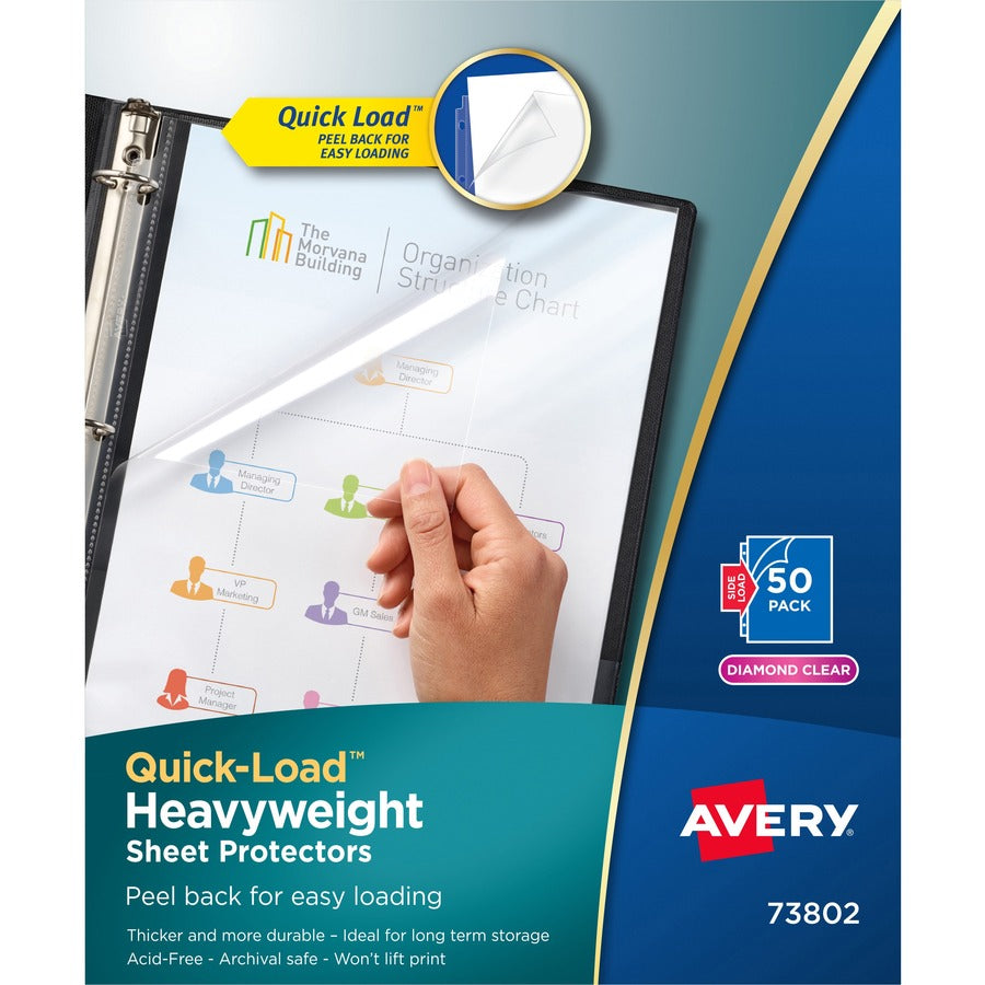 Quick Top and Side Loading Sheet Protectors, Letter, Diamond Clear, 50/Box