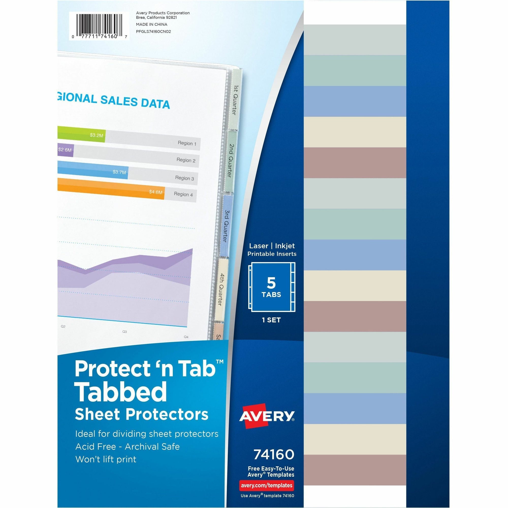 Protect 'n Tab Top-Load Clear Sheet Protectors w/Five Tabs, Letter