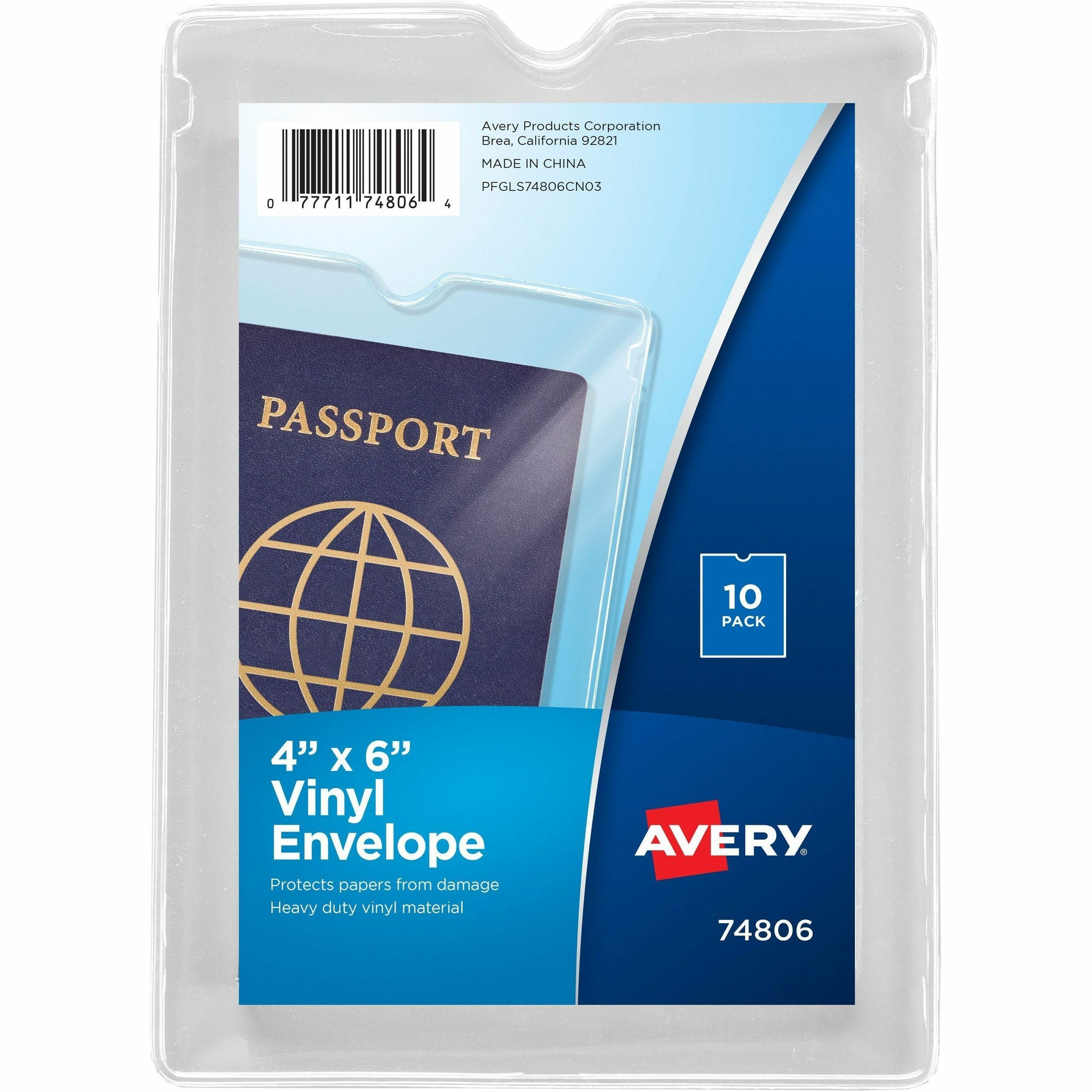 Top-Load Clear Vinyl Envelopes w/Thumb Notch, 4 x 6, Clear, 10/Pack