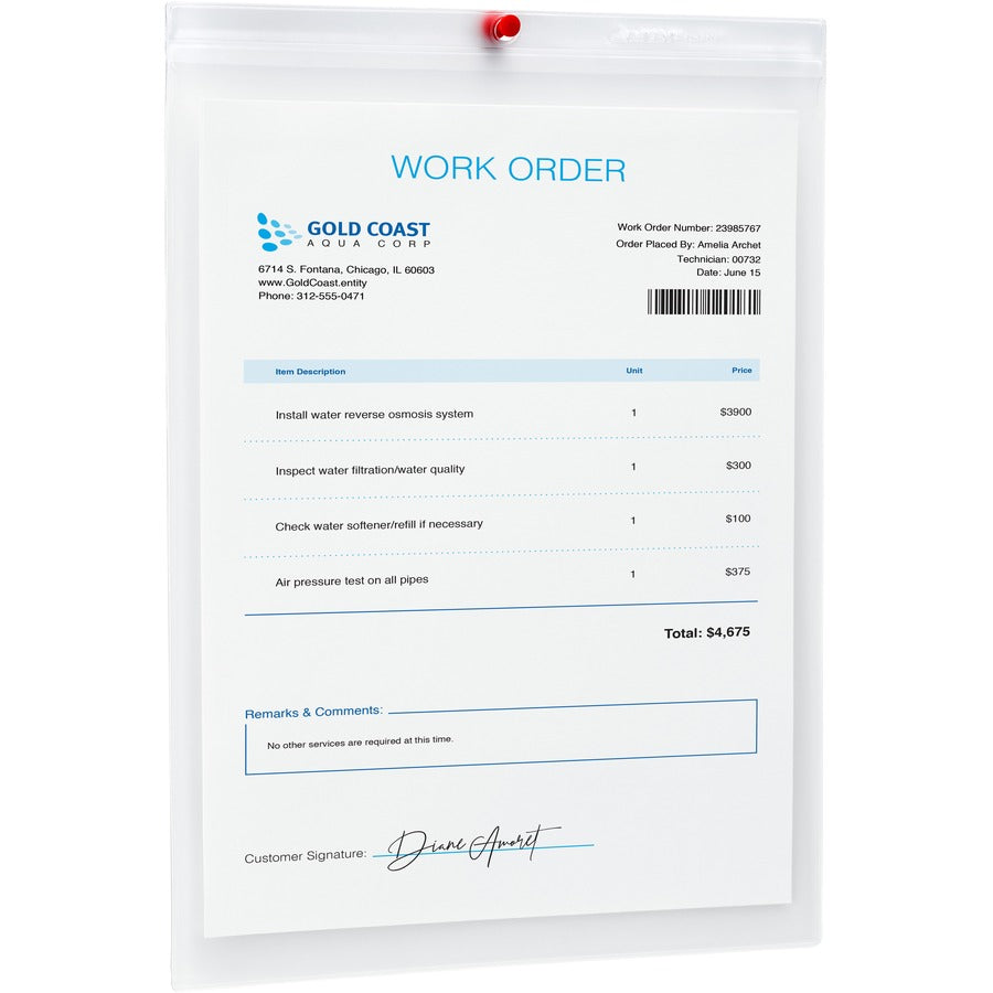 Job Ticket Holders, Heavy Gauge Vinyl, 9 x 12, Clear, 10/Pack