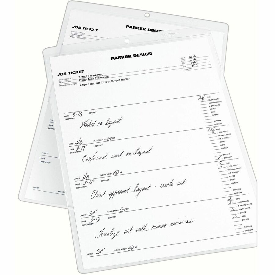 Job Ticket Holders, Heavy Gauge Vinyl, 9 x 12, Clear, 10/Pack
