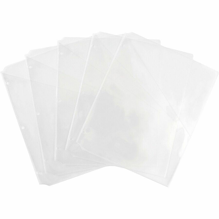 Binder Pockets, 3-Hole Punched, 9.25 x 11, Clear, 5/Pack