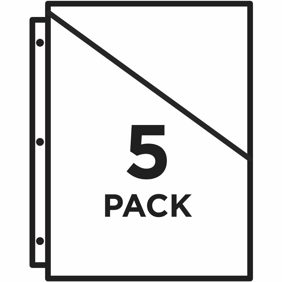 Binder Pockets, 3-Hole Punched, 9.25 x 11, Clear, 5/Pack