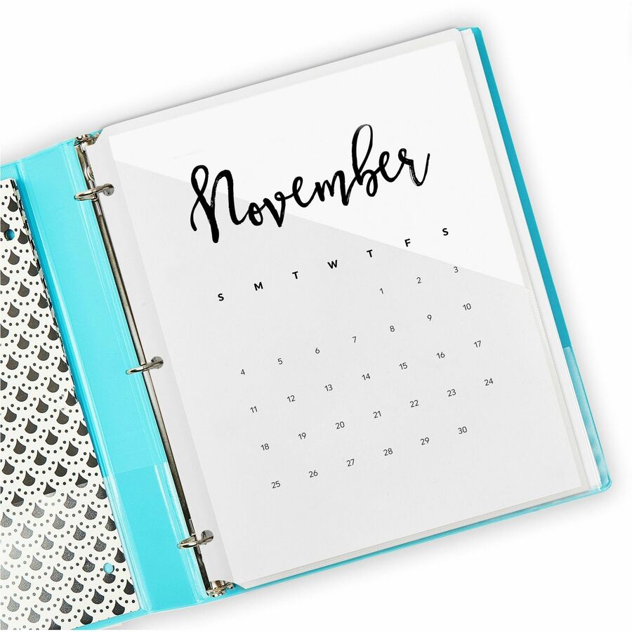 Binder Pockets, 3-Hole Punched, 9.25 x 11, Clear, 5/Pack