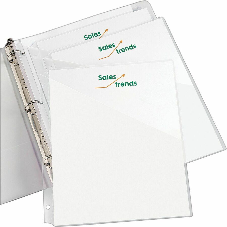 Binder Pockets, 3-Hole Punched, 9.25 x 11, Clear, 5/Pack