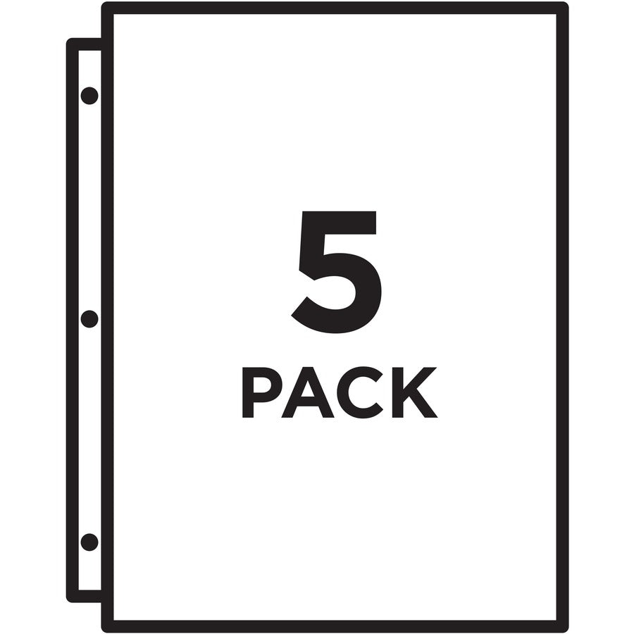 Binder Pockets, 3-Hole Punched, 9.25 x 11, Assorted Colors, 5/Pack