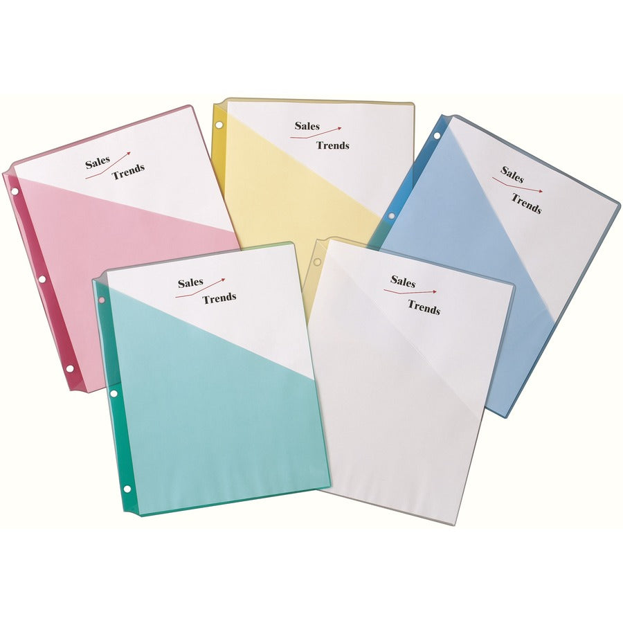 Binder Pockets, 3-Hole Punched, 9.25 x 11, Assorted Colors, 5/Pack