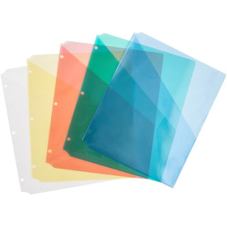 Binder Pockets, 3-Hole Punched, 9.25 x 11, Assorted Colors, 5/Pack
