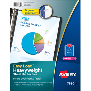 Avery Heavyweight Sheet Protectors -Acid-free - Sheet Capacity - For Letter 8 1/2" x 11" Sheet - Ring Binder - Top Loading - Diamond Clear - Polypropylene - 25 / Pack