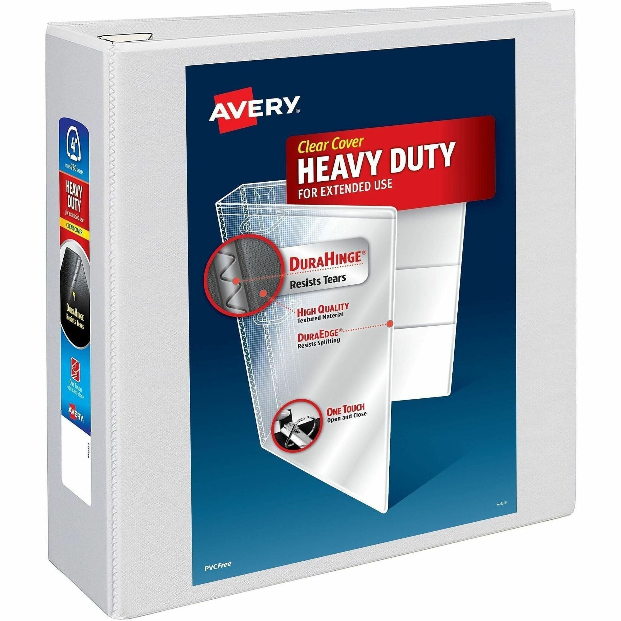 Heavy-Duty View Binder with DuraHinge and Locking One Touch EZD Rings, 3 Rings, 4" Capacity, 11 x 8.5, White
