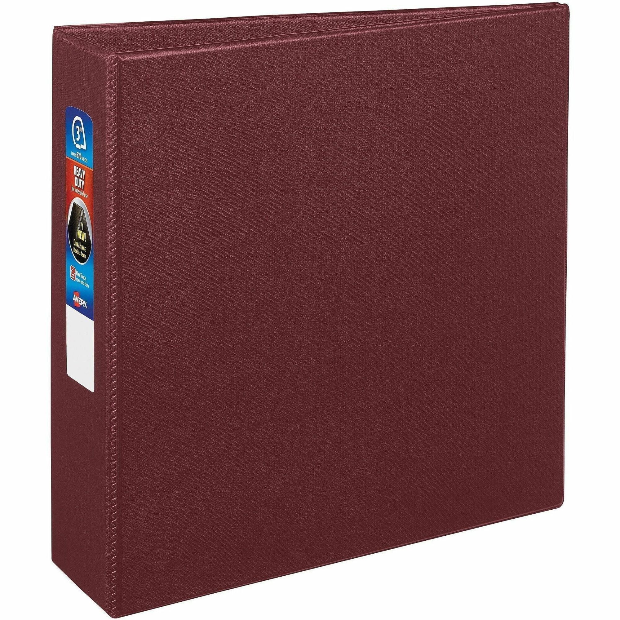 Heavy-Duty Non-View Binder with DuraHinge and Locking One Touch EZD Rings, 3 Rings, 3" Capacity, 11 x 8.5, Maroon