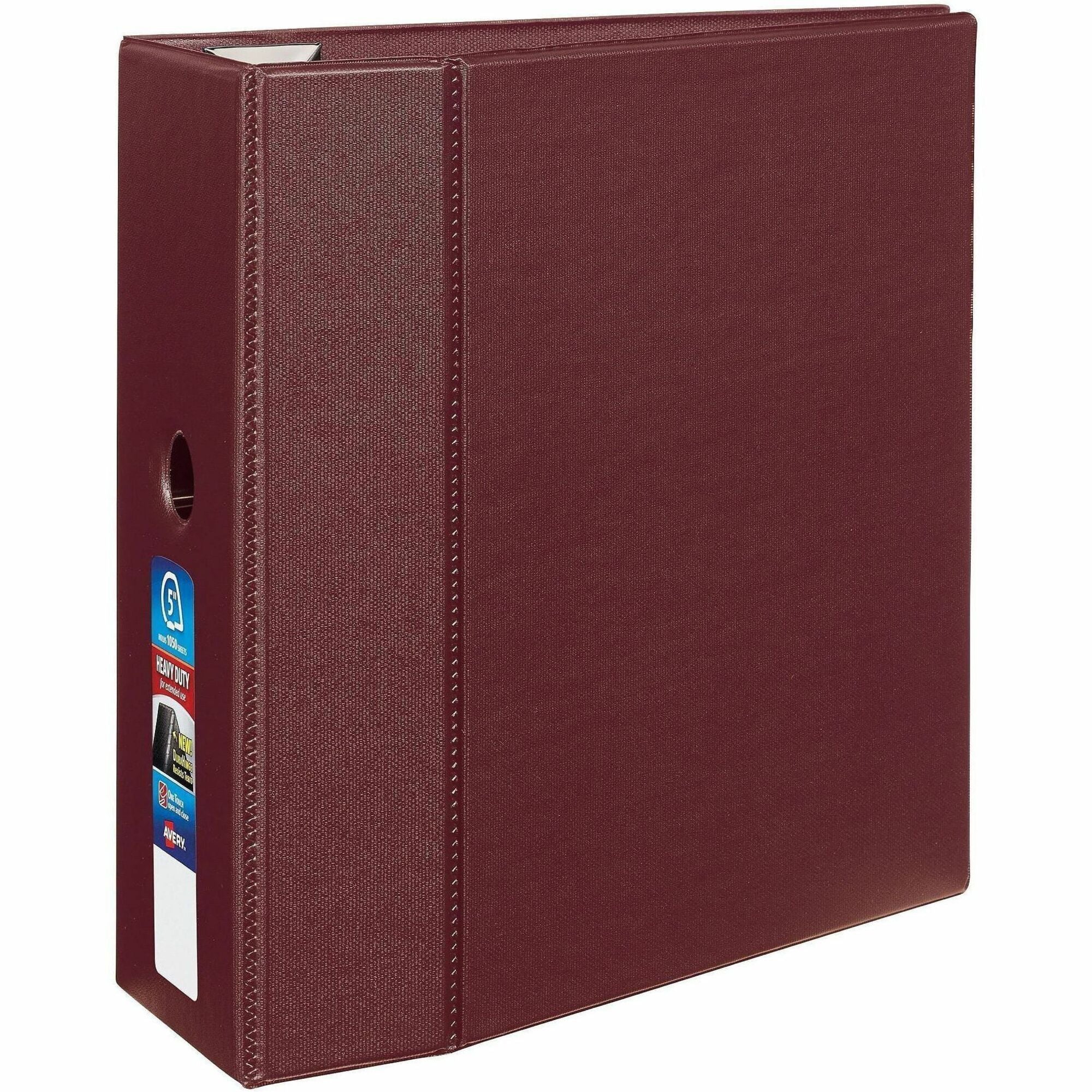 Heavy-Duty Non-View Binder with DuraHinge, Three Locking One Touch EZD Rings and Thumb Notch, 5" Capacity, 11 x 8.5, Maroon