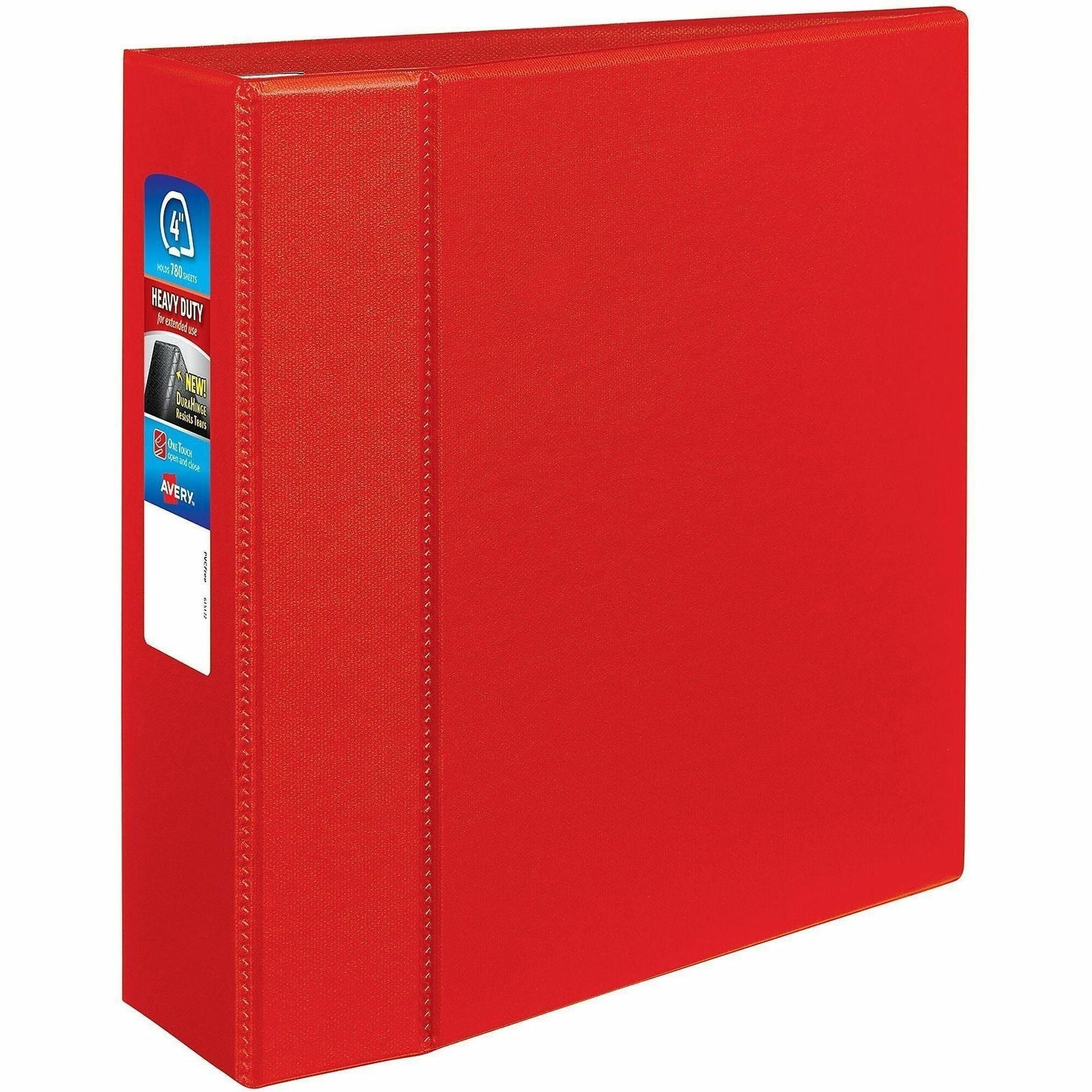 Heavy-Duty Non-View Binder with DuraHinge and Locking One Touch EZD Rings, 3 Rings, 4" Capacity, 11 x 8.5, Red