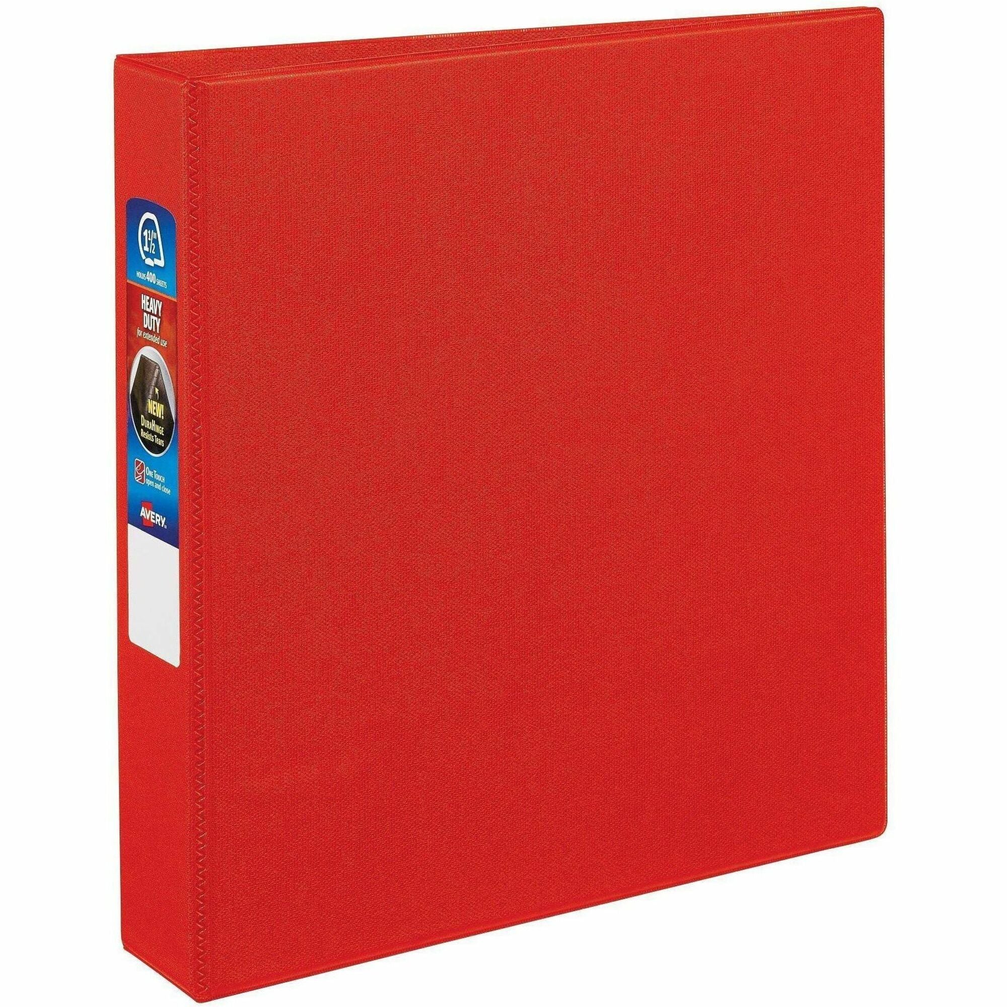 Heavy-Duty Non-View Binder with DuraHinge and One Touch EZD Rings, 3 Rings, 1.5" Capacity, 11 x 8.5, Red
