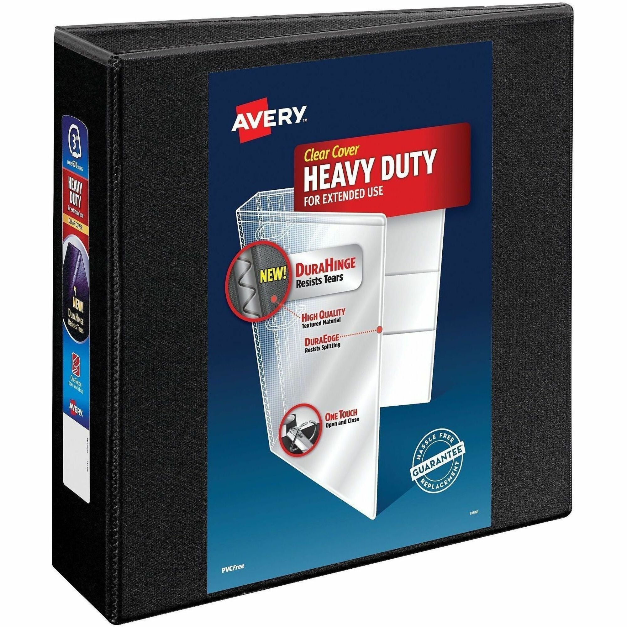 Heavy-Duty View Binder with DuraHinge and Locking One Touch EZD Rings, 3 Rings, 3" Capacity, 11 x 8.5, Black