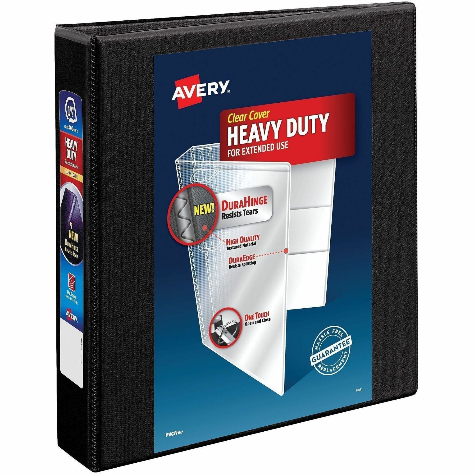 Heavy-Duty View Binder with DuraHinge and One Touch EZD Rings, 3 Rings, 1.5" Capacity, 11 x 8.5, Black