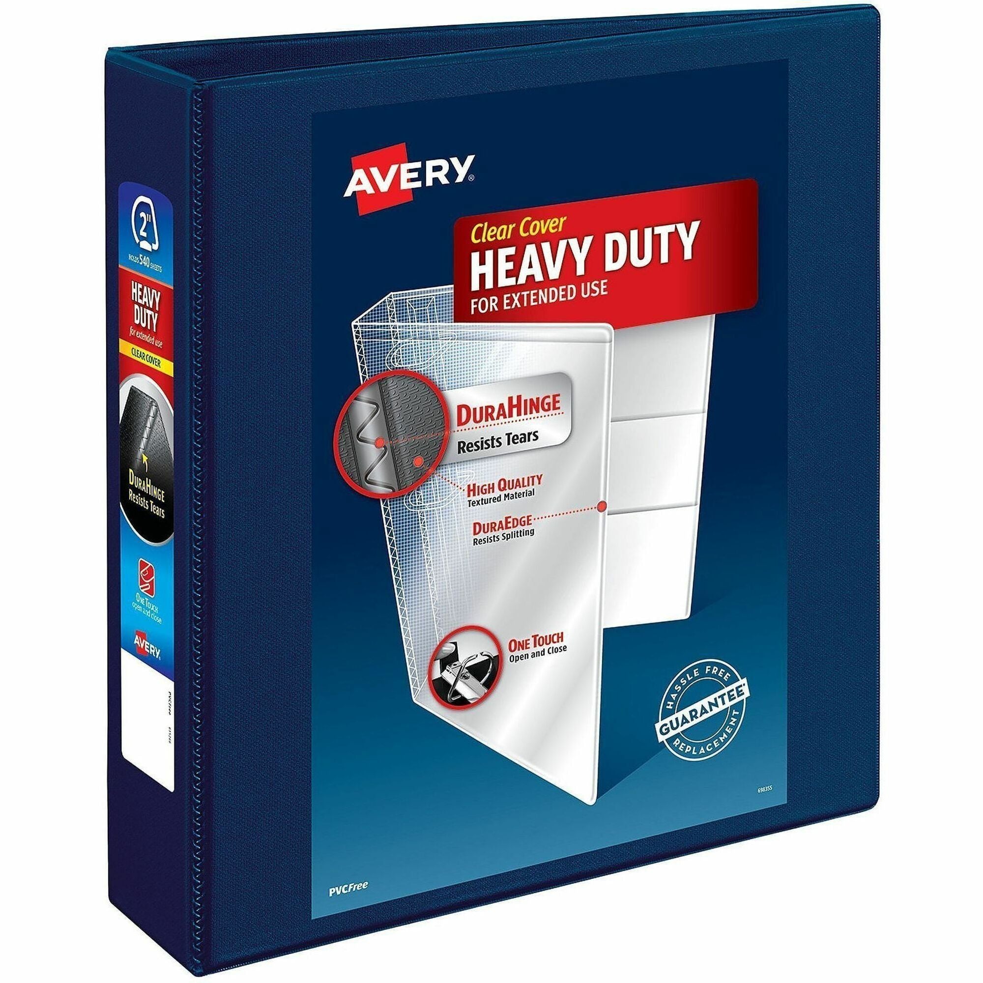 Heavy-Duty View Binder with DuraHinge and One Touch EZD Rings, 3 Rings, 2" Capacity, 11 x 8.5, Navy Blue
