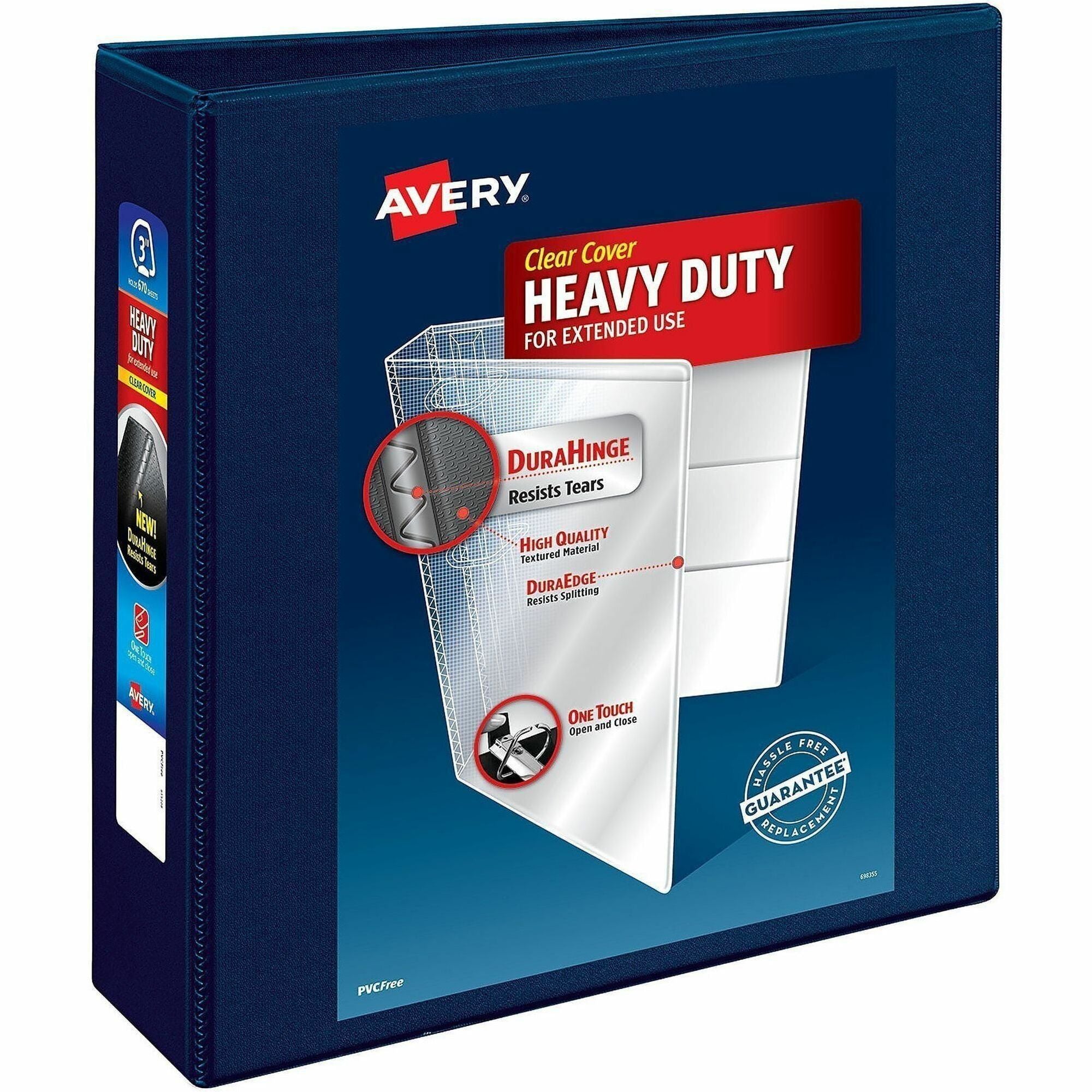 Heavy-Duty View Binder with DuraHinge and Locking One Touch EZD Rings, 3 Rings, 3" Capacity, 11 x 8.5, Navy Blue