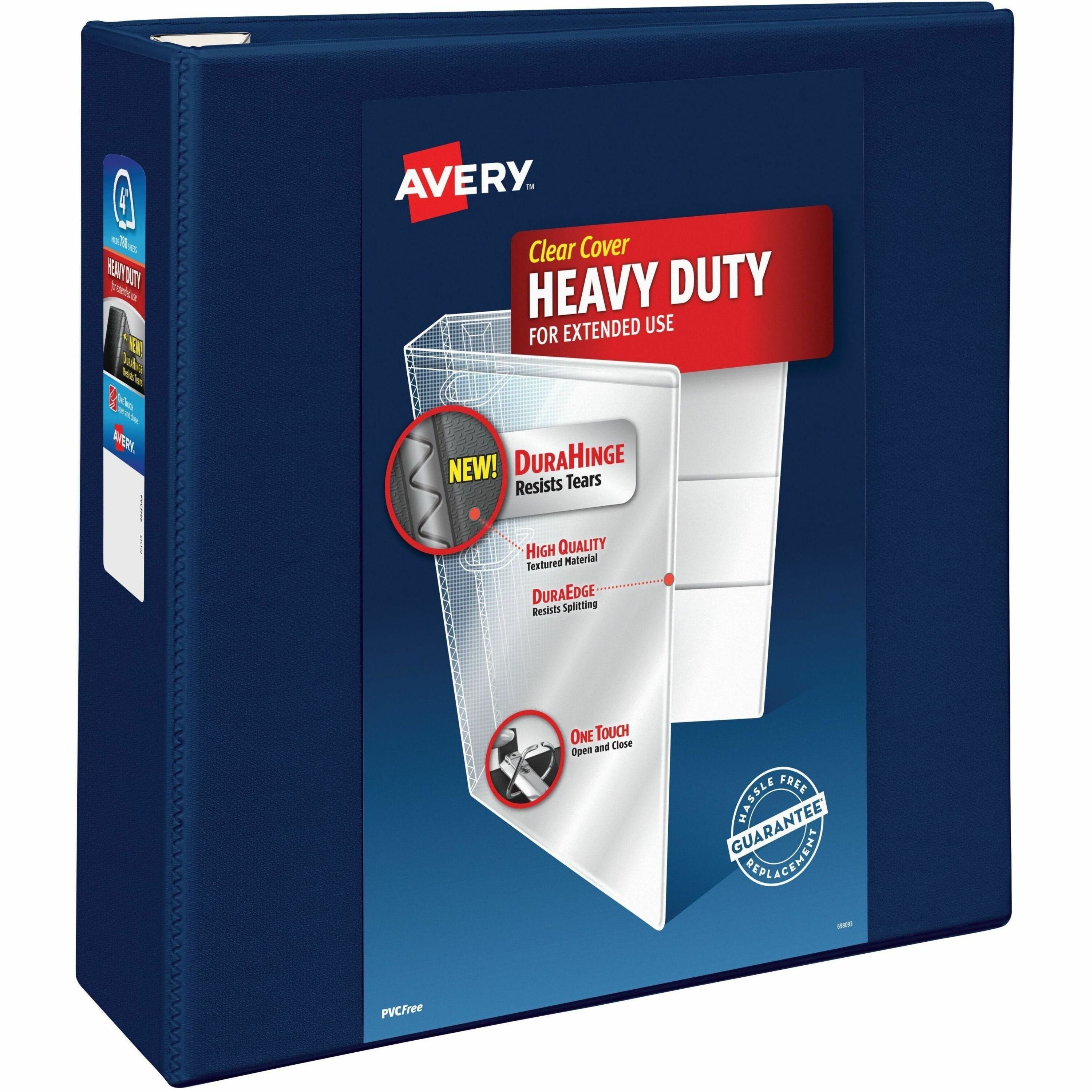 Heavy-Duty View Binder with DuraHinge and Locking One Touch EZD Rings, 3 Rings, 4" Capacity, 11 x 8.5, Navy Blue