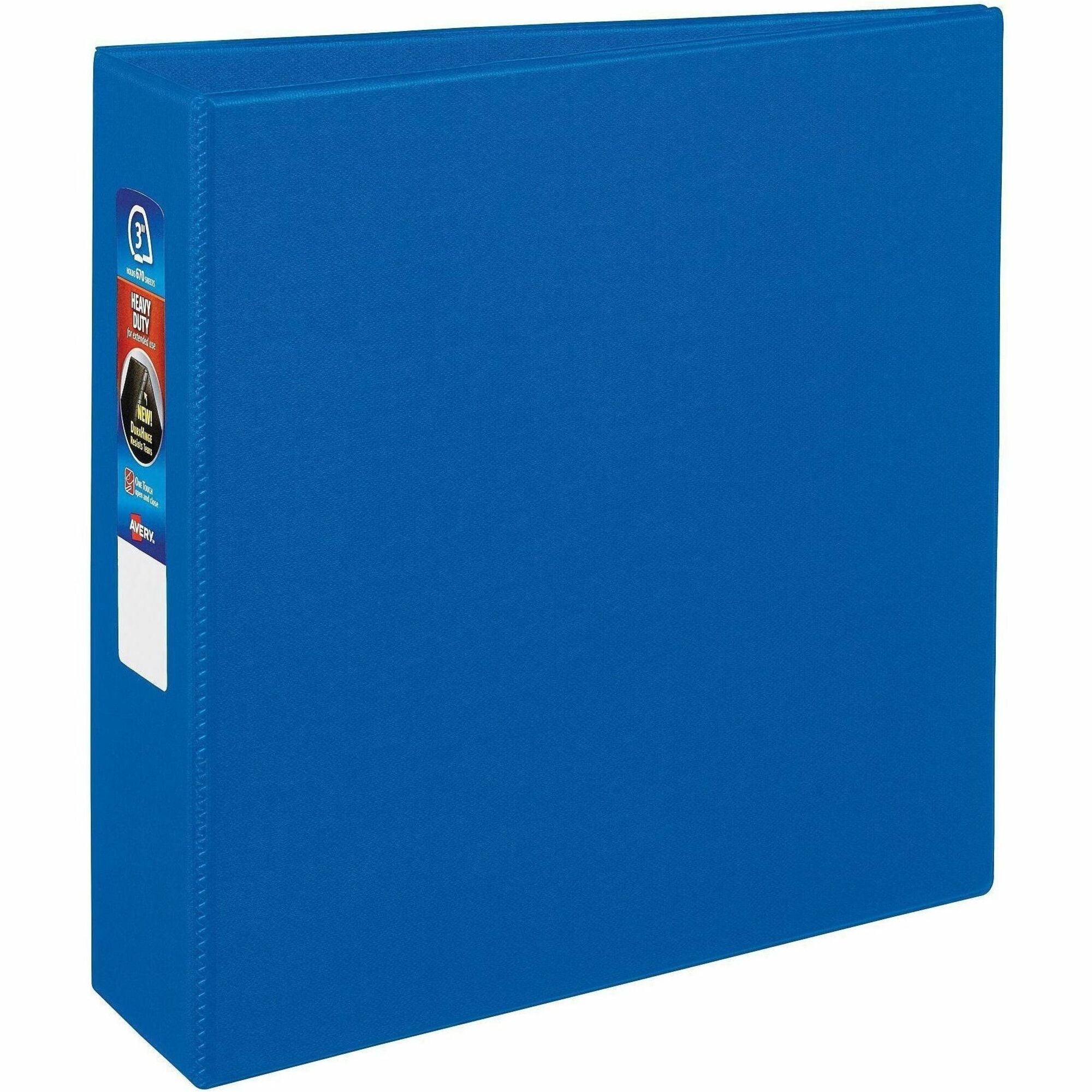 Heavy-Duty Non-View Binder with DuraHinge and Locking One Touch EZD Rings, 3 Rings, 3" Capacity, 11 x 8.5, Blue