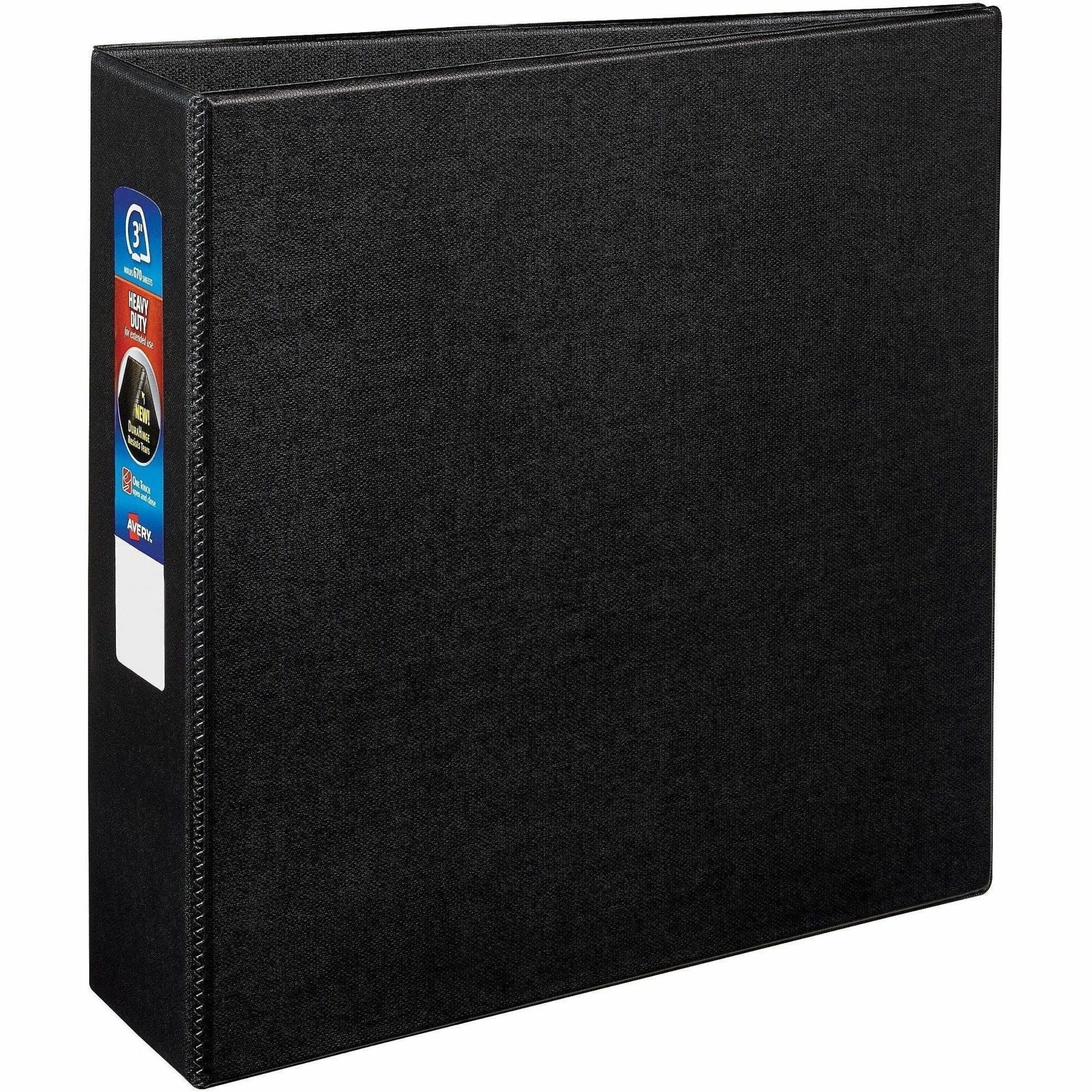 Heavy-Duty Non-View Binder with DuraHinge and Locking One Touch EZD Rings, 3 Rings, 3" Capacity, 11 x 8.5, Black