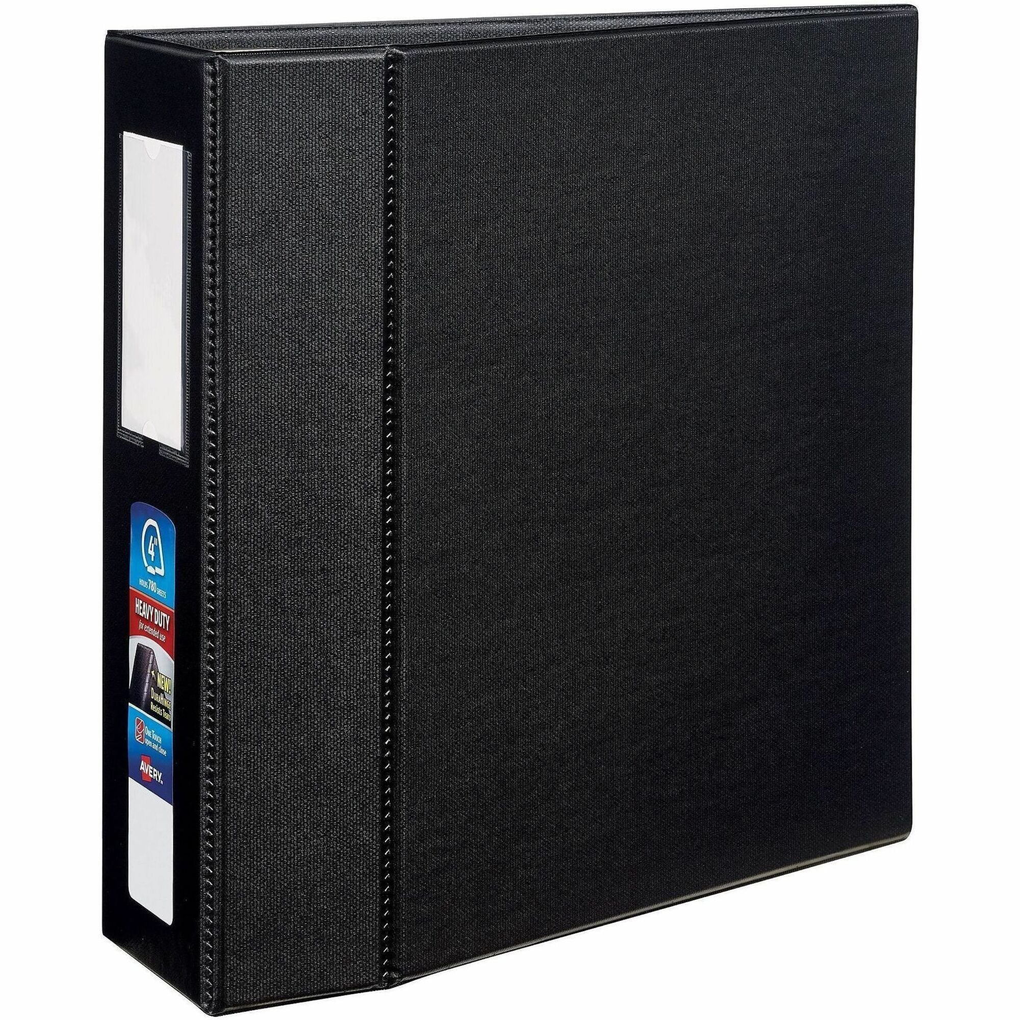 Heavy-Duty Non-View Binder with DuraHinge, Three Locking One Touch EZD Rings and Spine Label, 4" Capacity, 11 x 8.5, Black