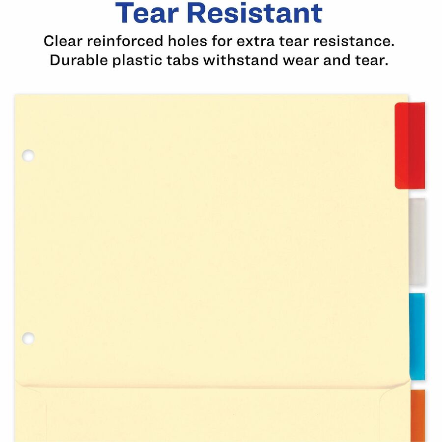 Avery Insertable 5-Tab Dividers - 5 x Divider(s) - 5 Tab(s) - 5 - 5 Tab(s)/Set - 9.3" Divider Width x 11.13" Divider Length - 3 Hole Punched - Buff Paper Divider - Multicolor Paper Tab(s) - Recycled - 1