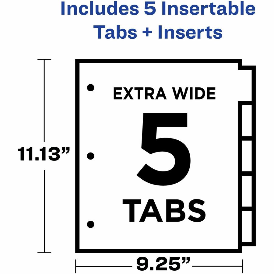 Avery Insertable 5-Tab Dividers - 5 x Divider(s) - 5 Tab(s) - 5 - 5 Tab(s)/Set - 9.3" Divider Width x 11.13" Divider Length - 3 Hole Punched - Buff Paper Divider - Multicolor Paper Tab(s) - Recycled - 1 - 