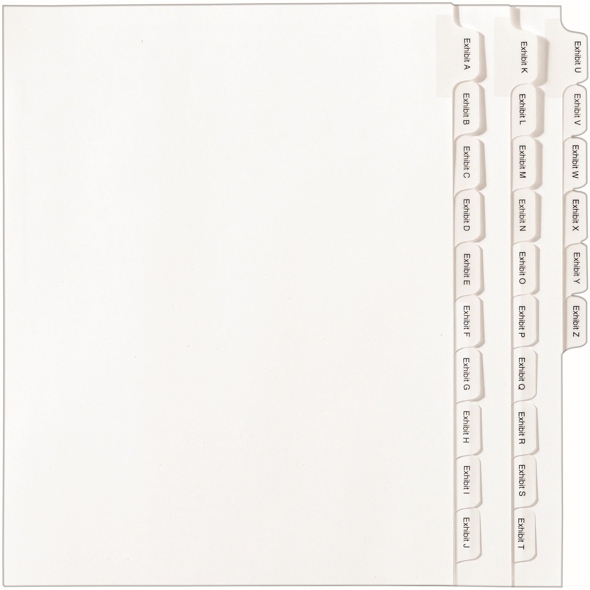 Preprinted Legal Exhibit Side Tab Index Dividers, Allstate Style, 26-Tab, Exhibit A to Exhibit Z, 11 x 8.5, White, 1 Set