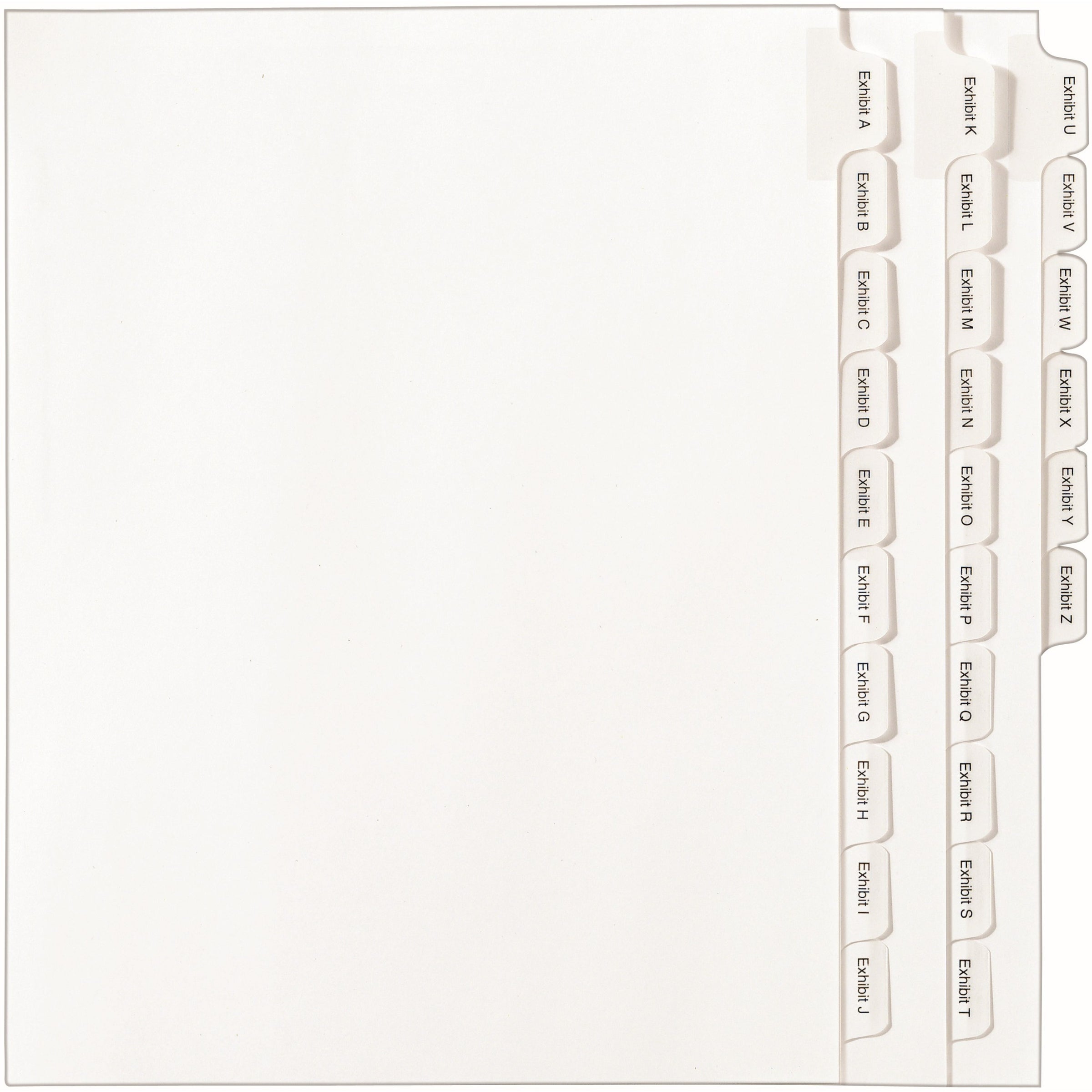 Preprinted Legal Exhibit Side Tab Index Dividers, Allstate Style, 26-Tab, Exhibit A to Exhibit Z, 11 x 8.5, White, 1 Set