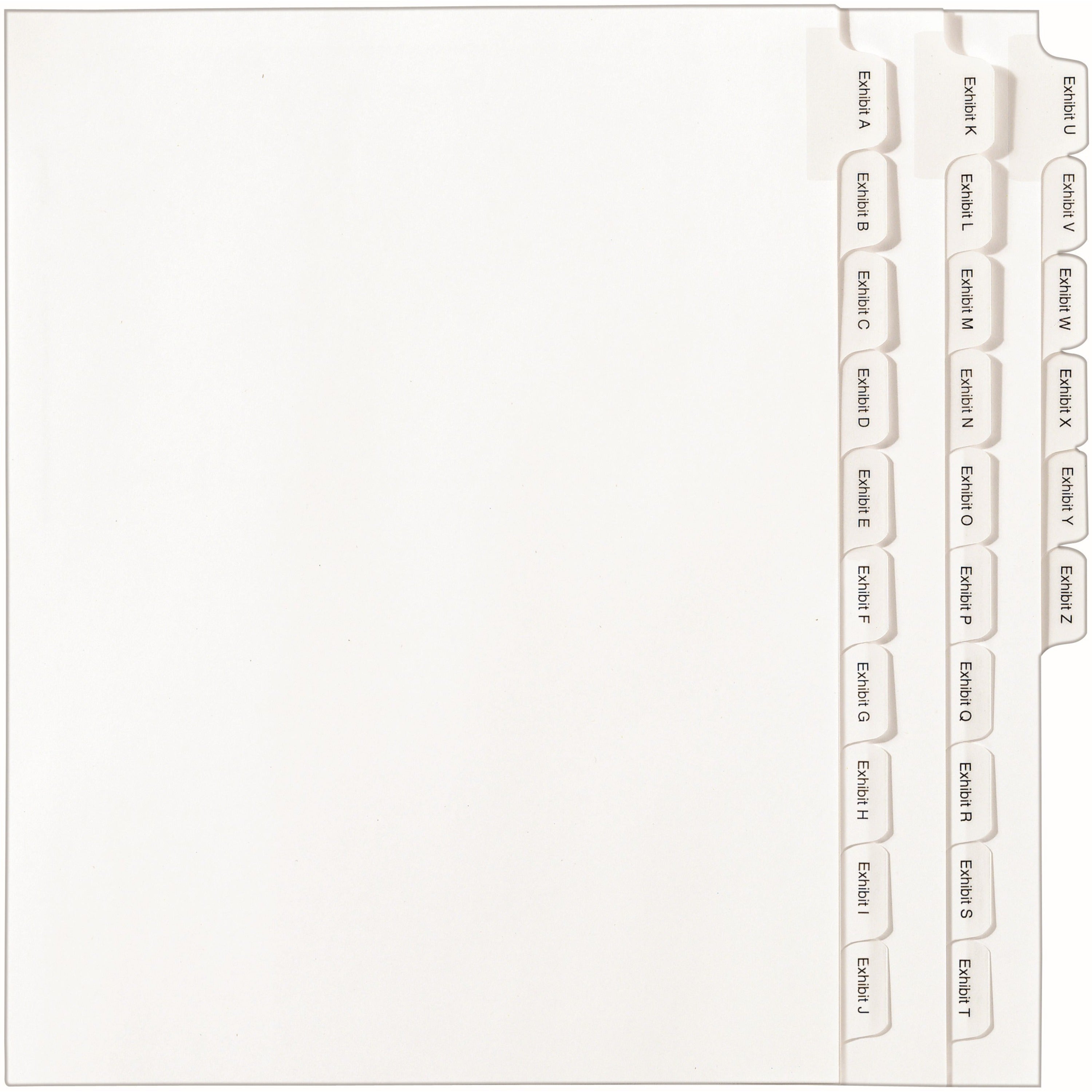 Preprinted Legal Exhibit Side Tab Index Dividers, Allstate Style, 26-Tab, Exhibit A to Exhibit Z, 11 x 8.5, White, 1 Set