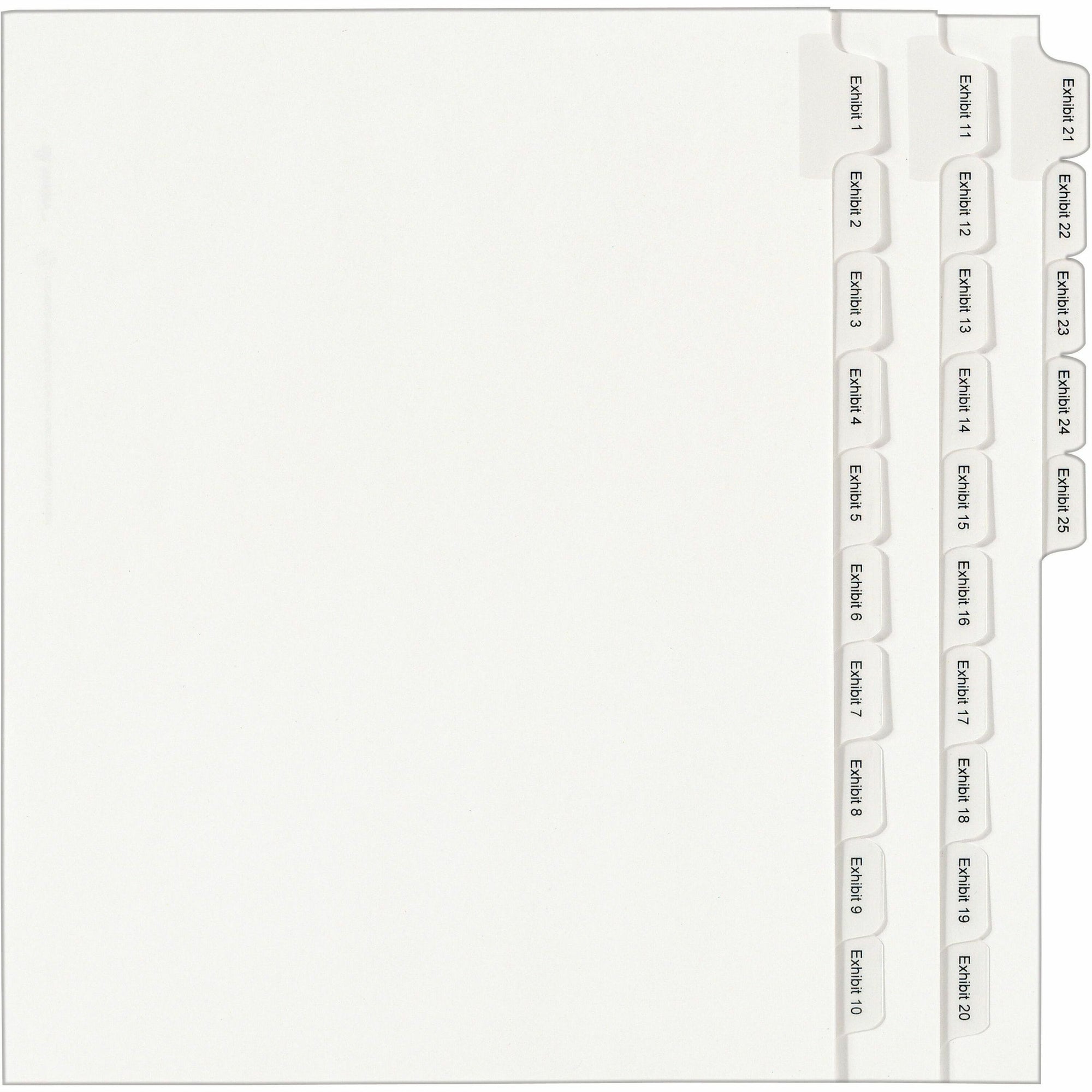 Preprinted Legal Exhibit Side Tab Index Dividers, Allstate Style, 25-Tab, Exhibit 1 to Exhibit 25, 11 x 8.5, White, 1 Set