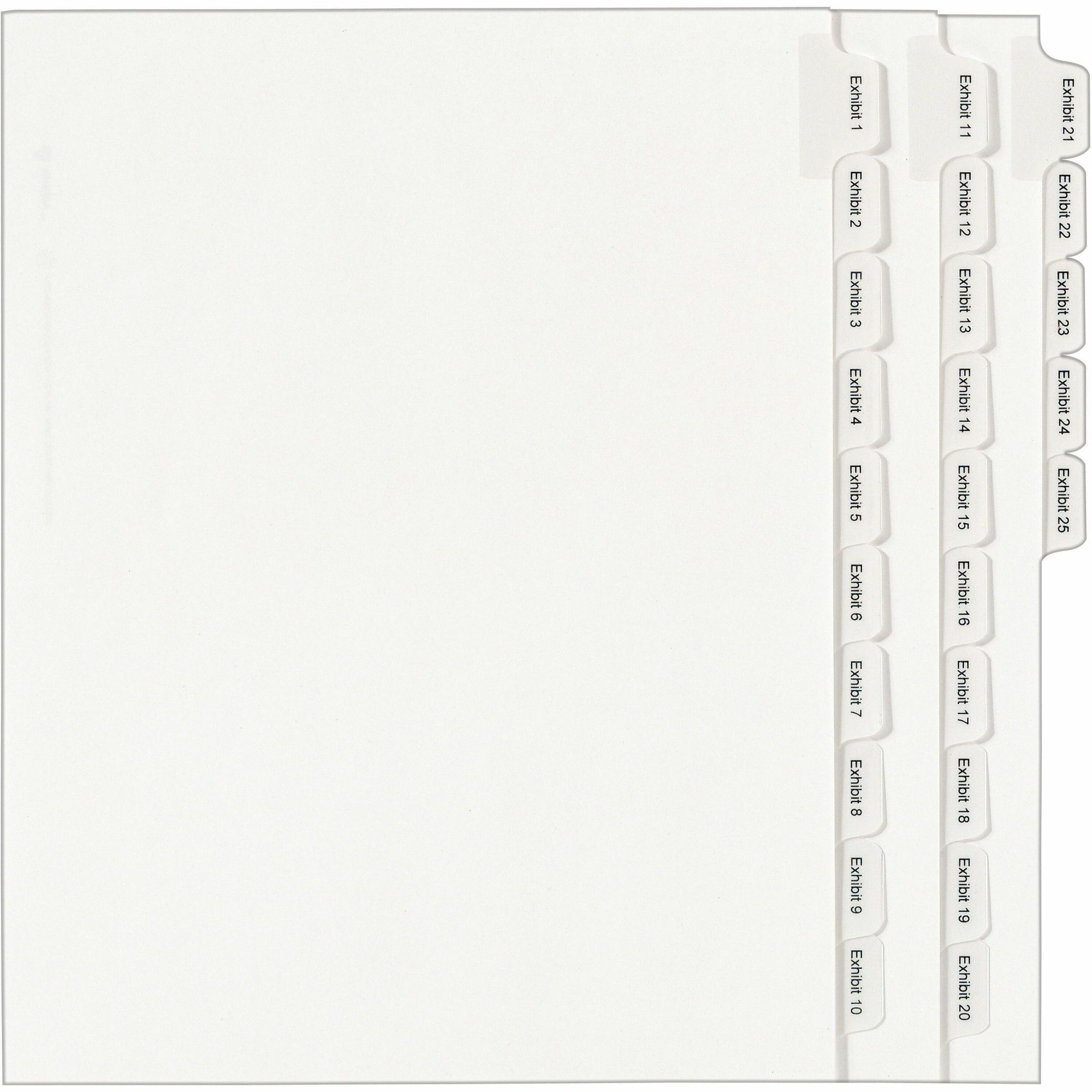 Preprinted Legal Exhibit Side Tab Index Dividers, Allstate Style, 25-Tab, Exhibit 1 to Exhibit 25, 11 x 8.5, White, 1 Set