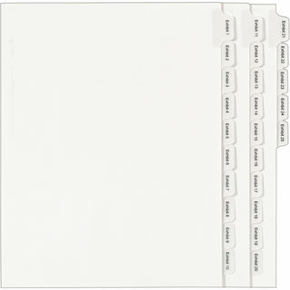 Preprinted Legal Exhibit Side Tab Index Dividers, Allstate Style, 25-Tab, Exhibit 1 to Exhibit 25, 11 x 8.5, White, 1 Set